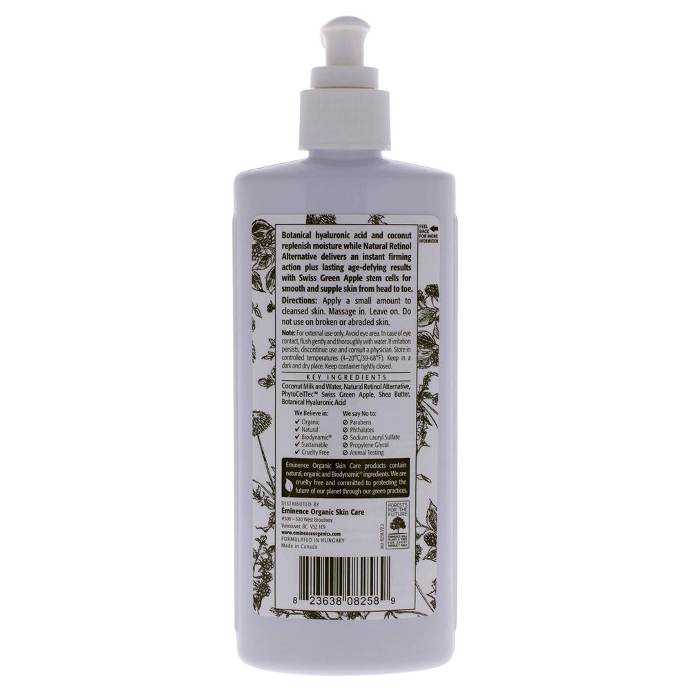 Eminence Coconut Firming Body Lotion being applied to skin for lasting moisture and subtle firming.