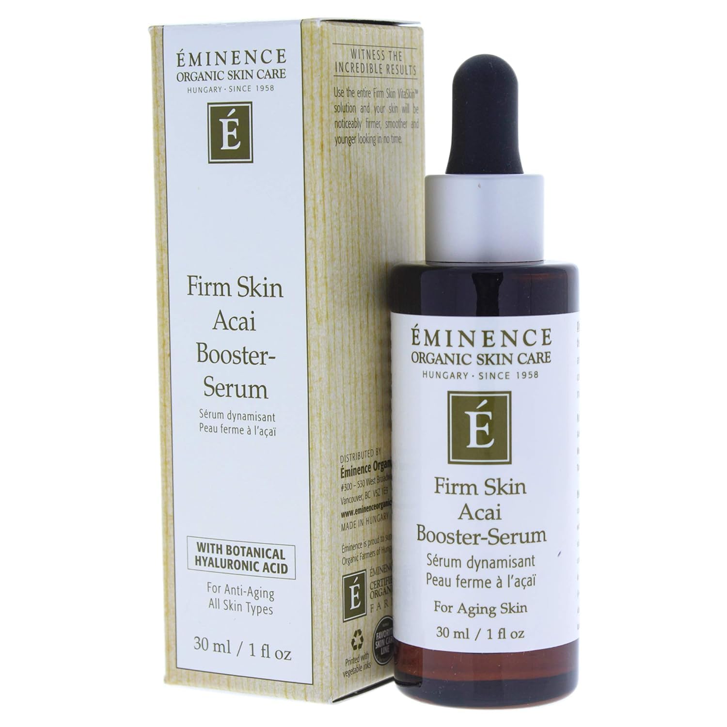 Eminence Firm Skin Acai Serum application scene showing improved tone and texture
