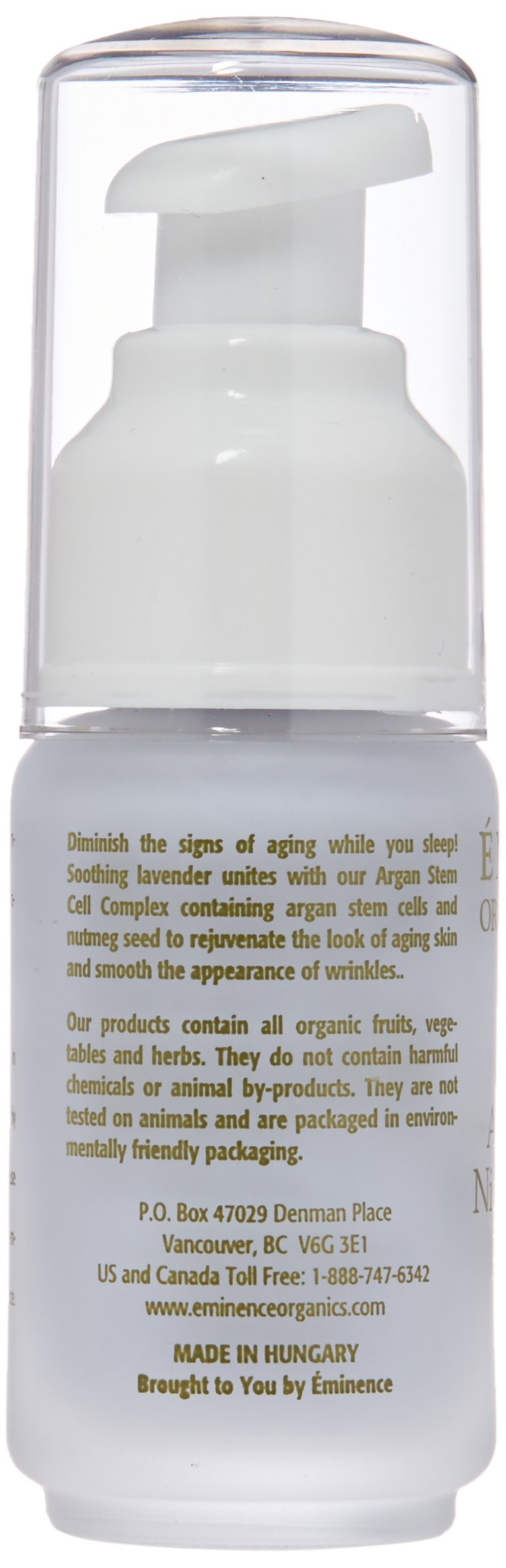Eminence Lavender Age Corrective Night Concentrate ingredients highlight nourishing oils for overnight hydration.
