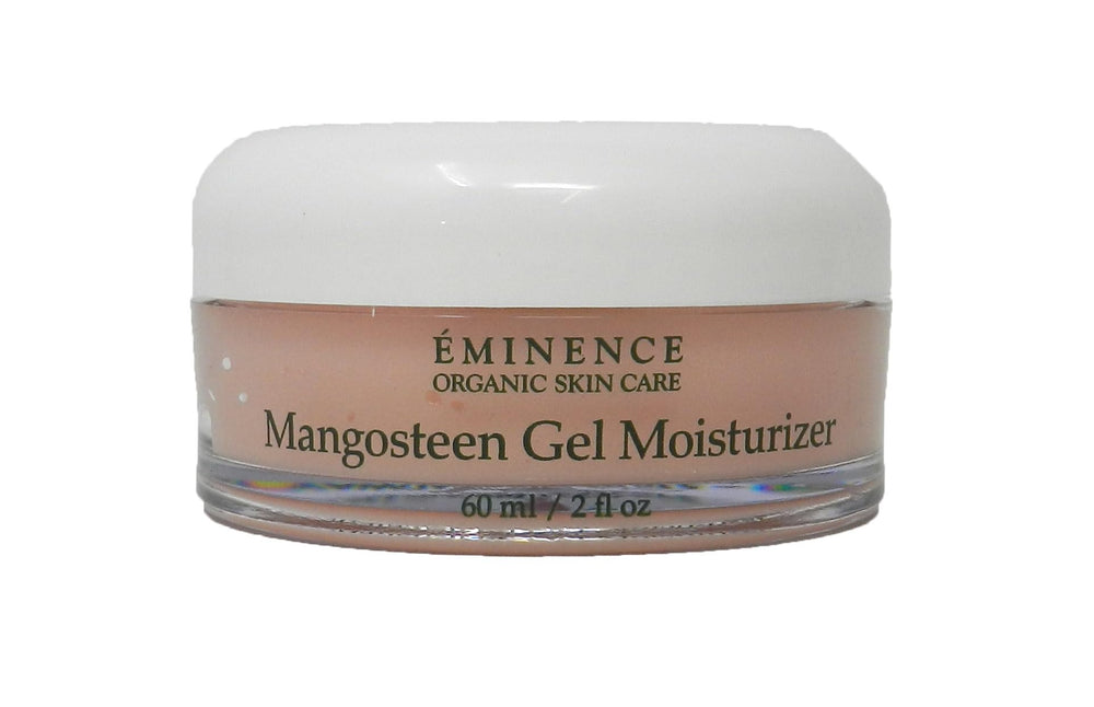 Eminence Mangosteen Gel Moisturizer jar closeup highlighting pore-minimizing hydration.