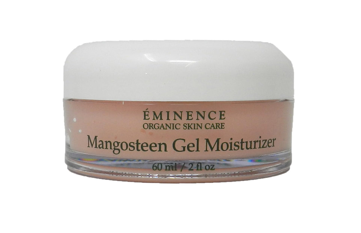 Eminence Mangosteen Gel Moisturizer jar closeup highlighting pore-minimizing hydration.