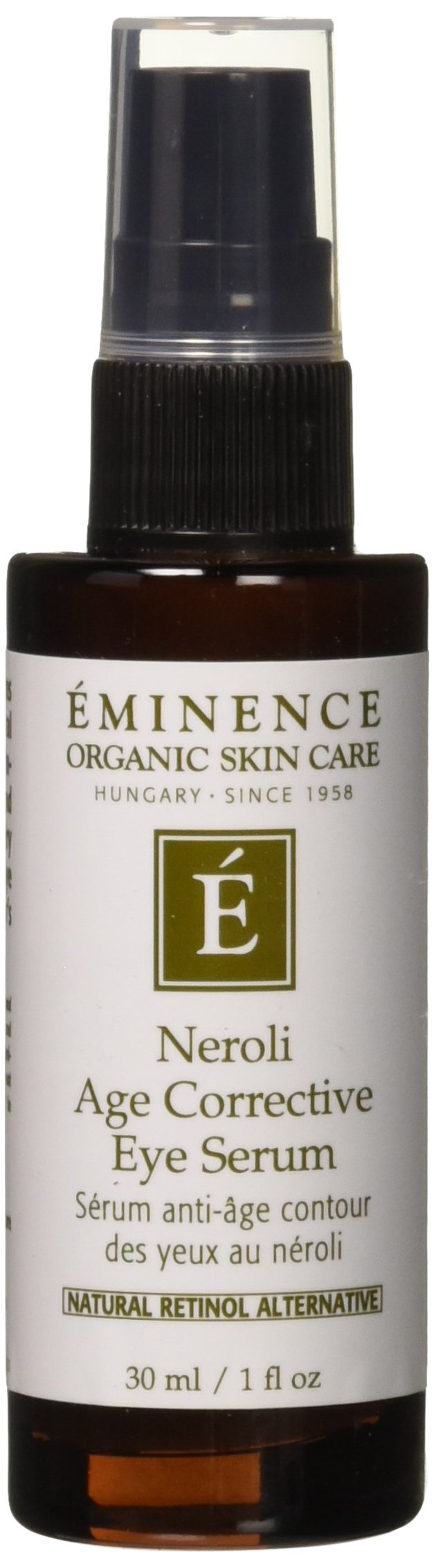 Eminence Neroli Age Corrective Eye Serum bottle close-up highlighting hydrating, nourishing formula.