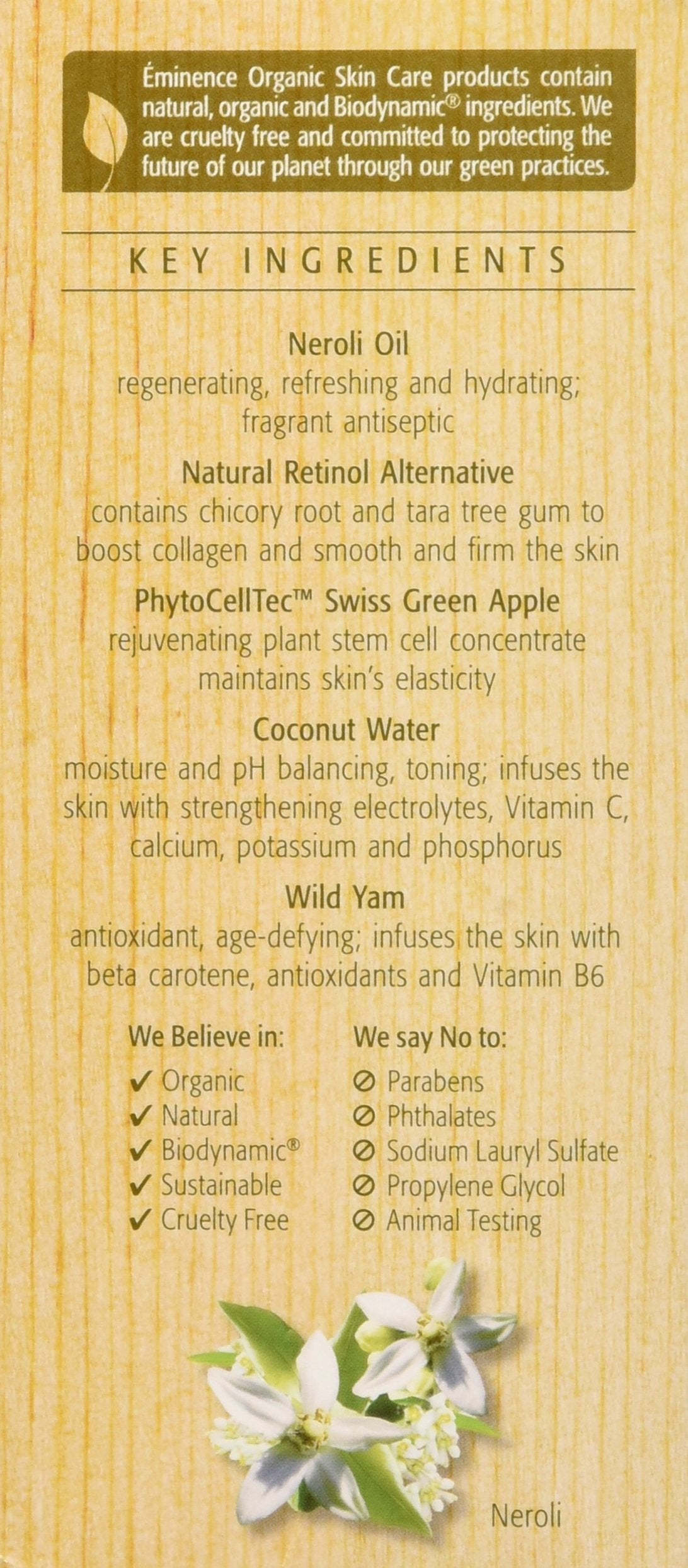 Close-up of Eminence Neroli Eye Serum creamy texture for comfortable under-eye application.