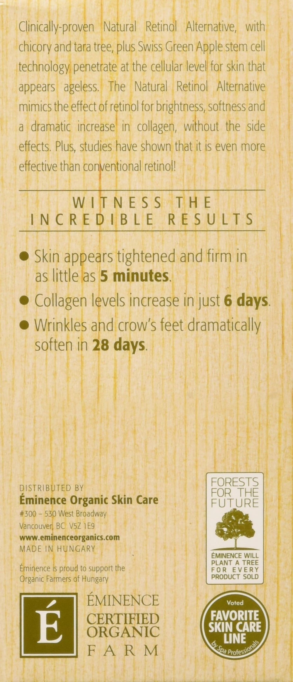 Eminence Neroli Age Corrective Eye Serum origin stamp shows Hungary heritage.