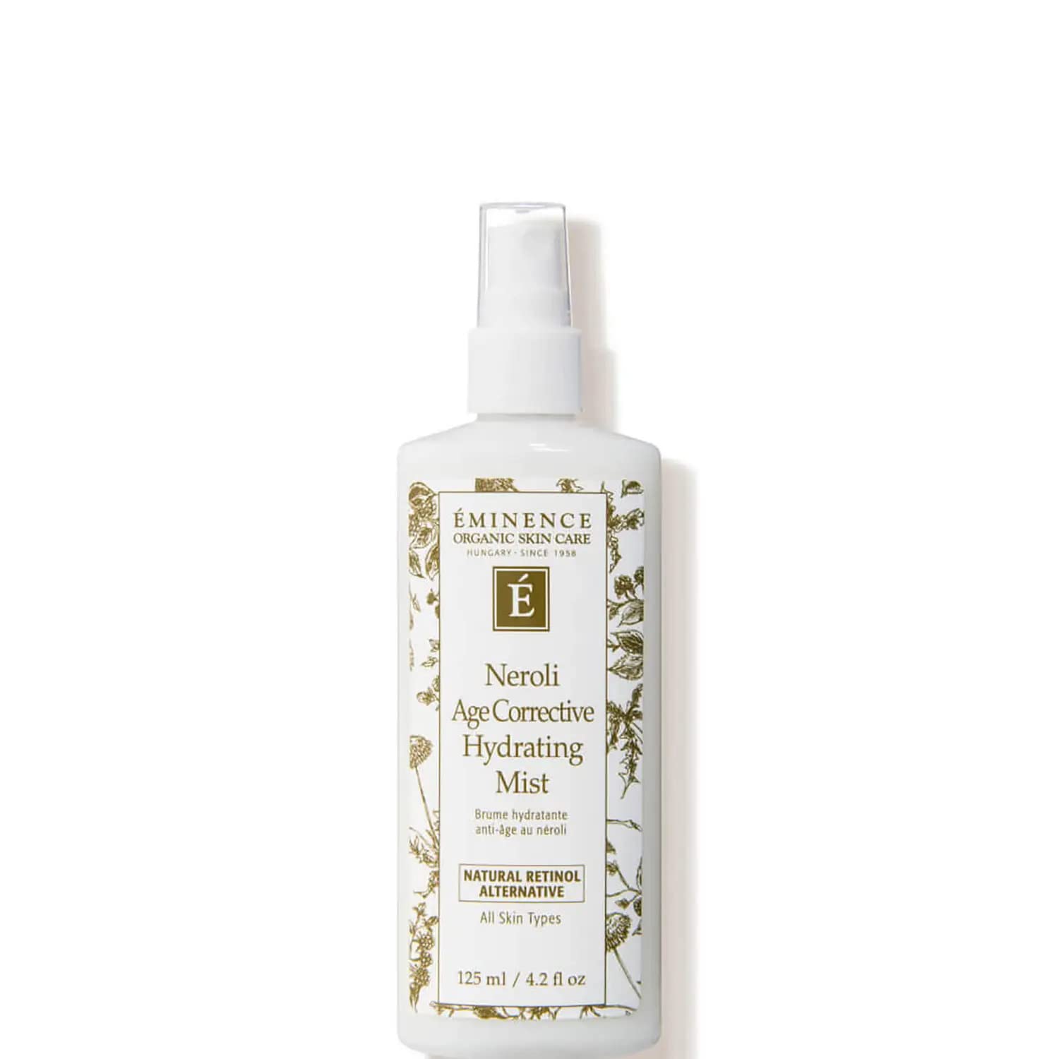Eminence Neroli Hydrating Mist application spray shows easy misting for on-the-go use