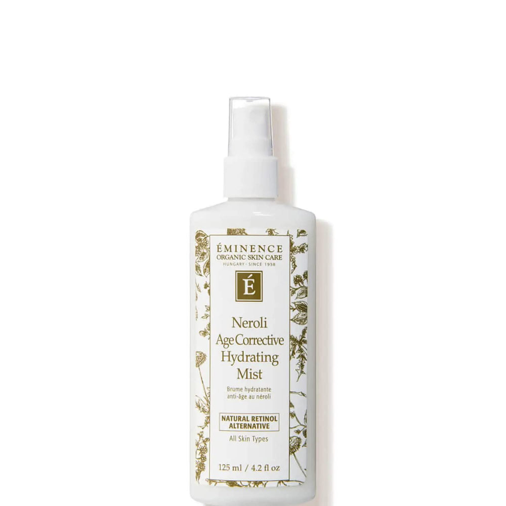 Eminence Neroli Hydrating Mist application spray shows easy misting for on-the-go use