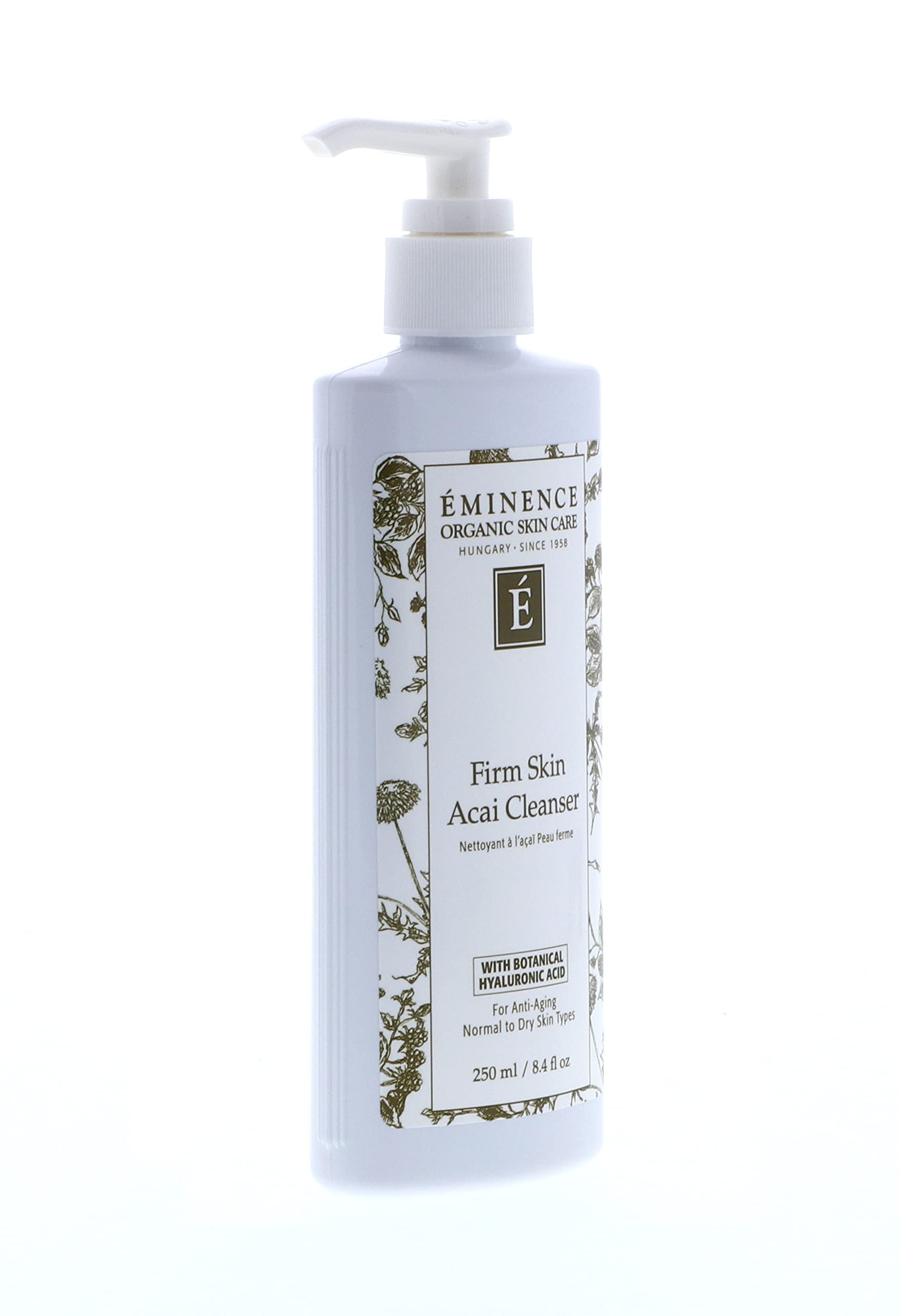 Eminence Firm Skin Acai Cleanser organic botanicals label emphasizes clean ingredients.