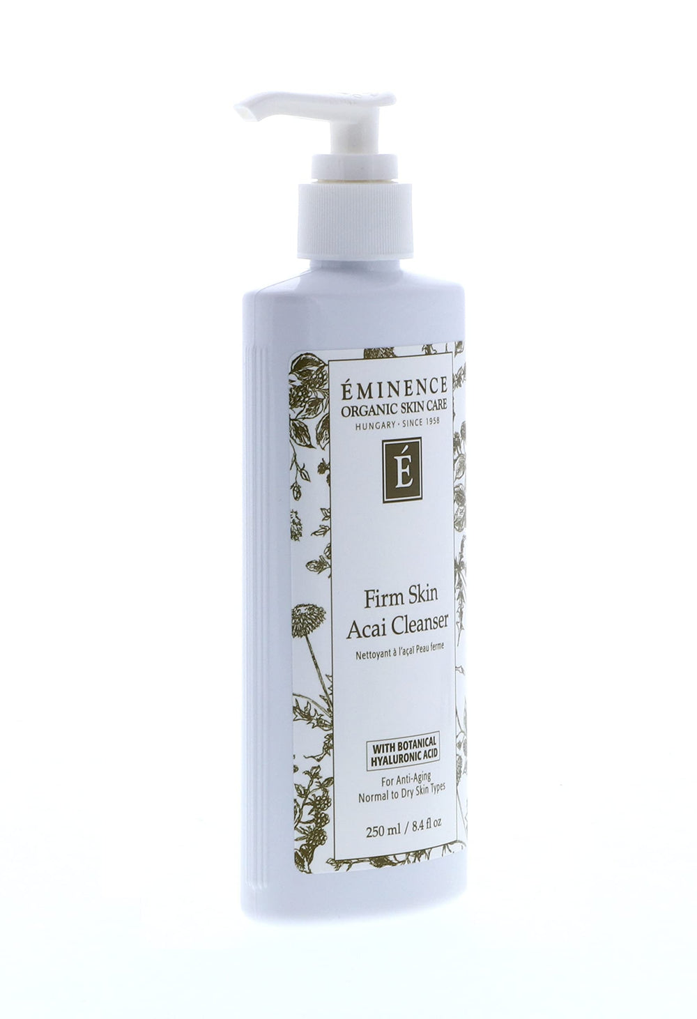 Eminence Firm Skin Acai Cleanser organic botanicals label emphasizes clean ingredients.