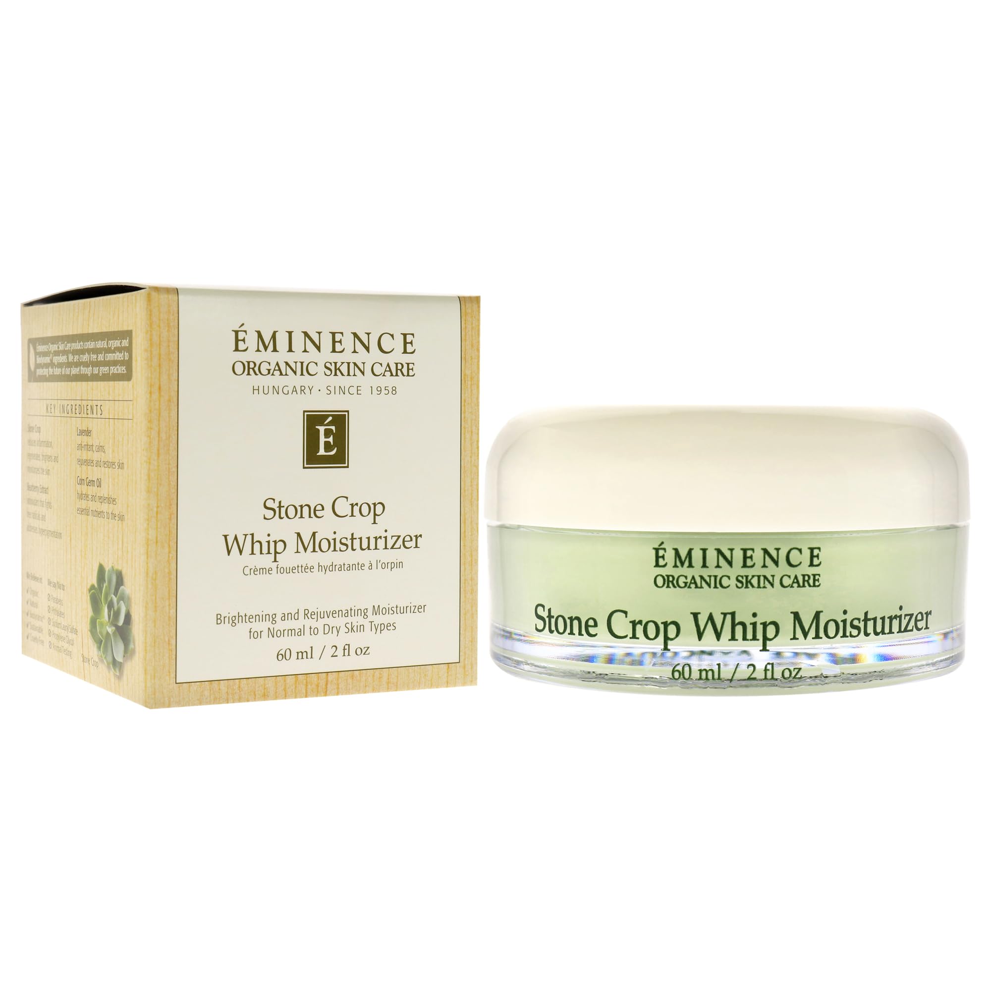 Eminence Stone Crop Whip Moisturizer bottle with label highlighting natural ingredients.
