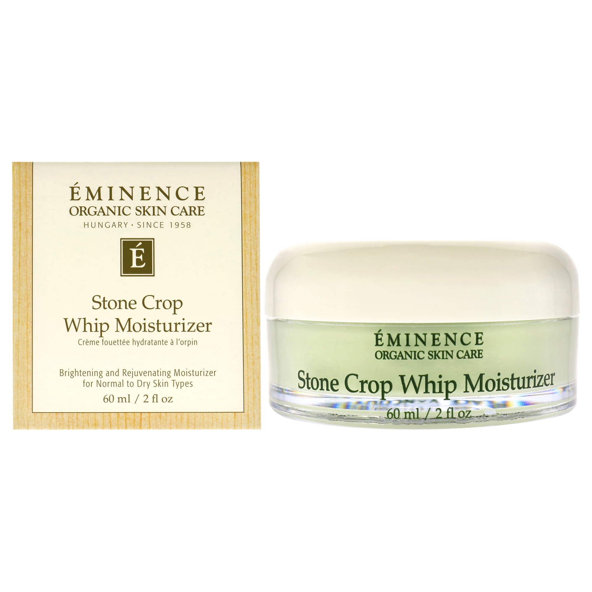 Eminence Stone Crop Whip Moisturizer jar close-up showing creamy hydration texture.