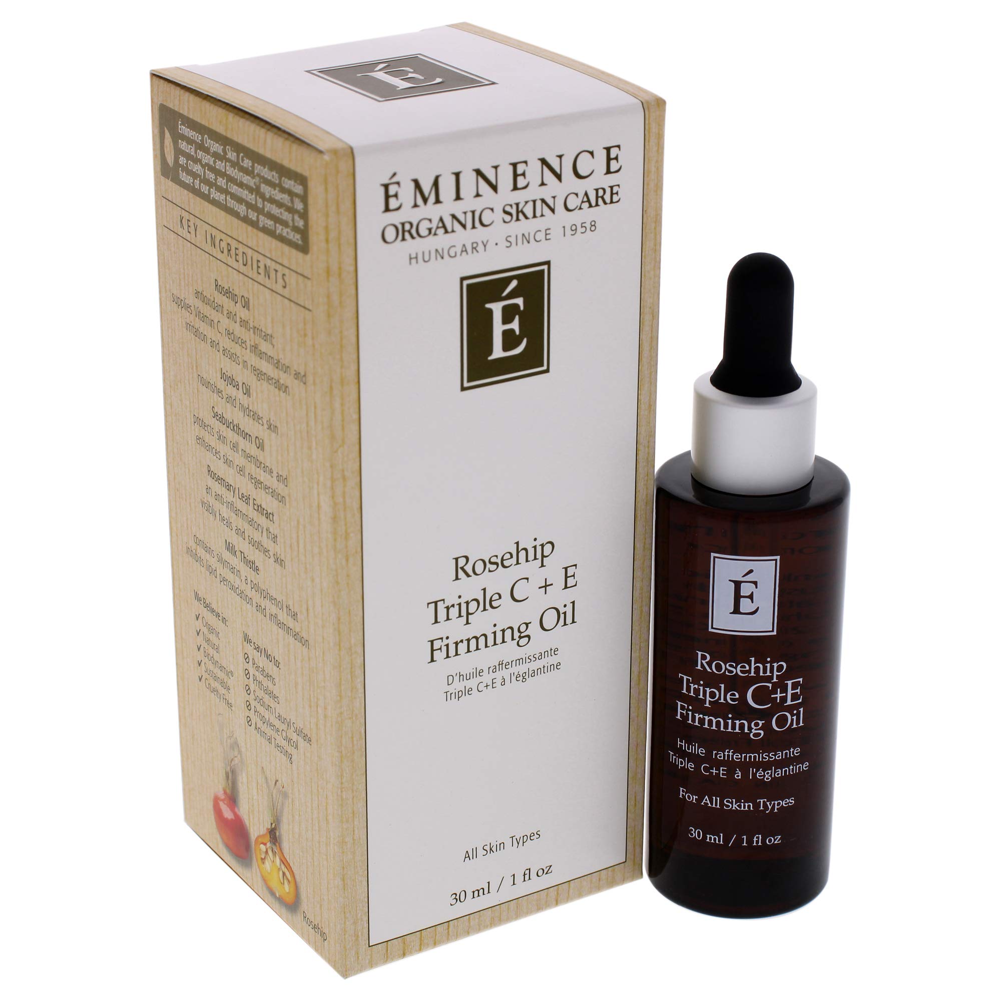 Eminence Rosehip Triple C+E oil being applied to face for a smooth feel.