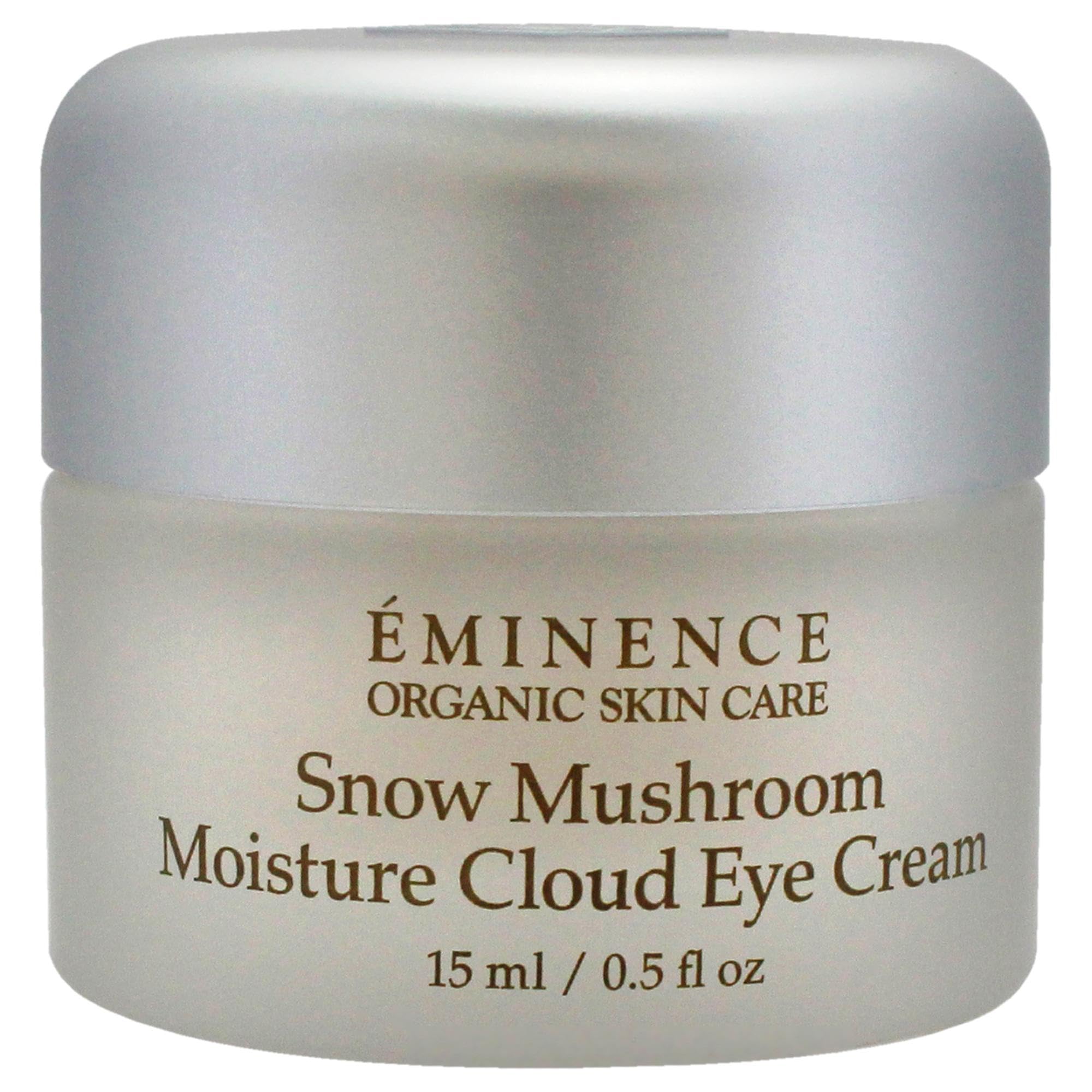 Eminence Snow Mushroom Eye Cream texture spread highlights fluffy, moisturizing formula for eye area.
