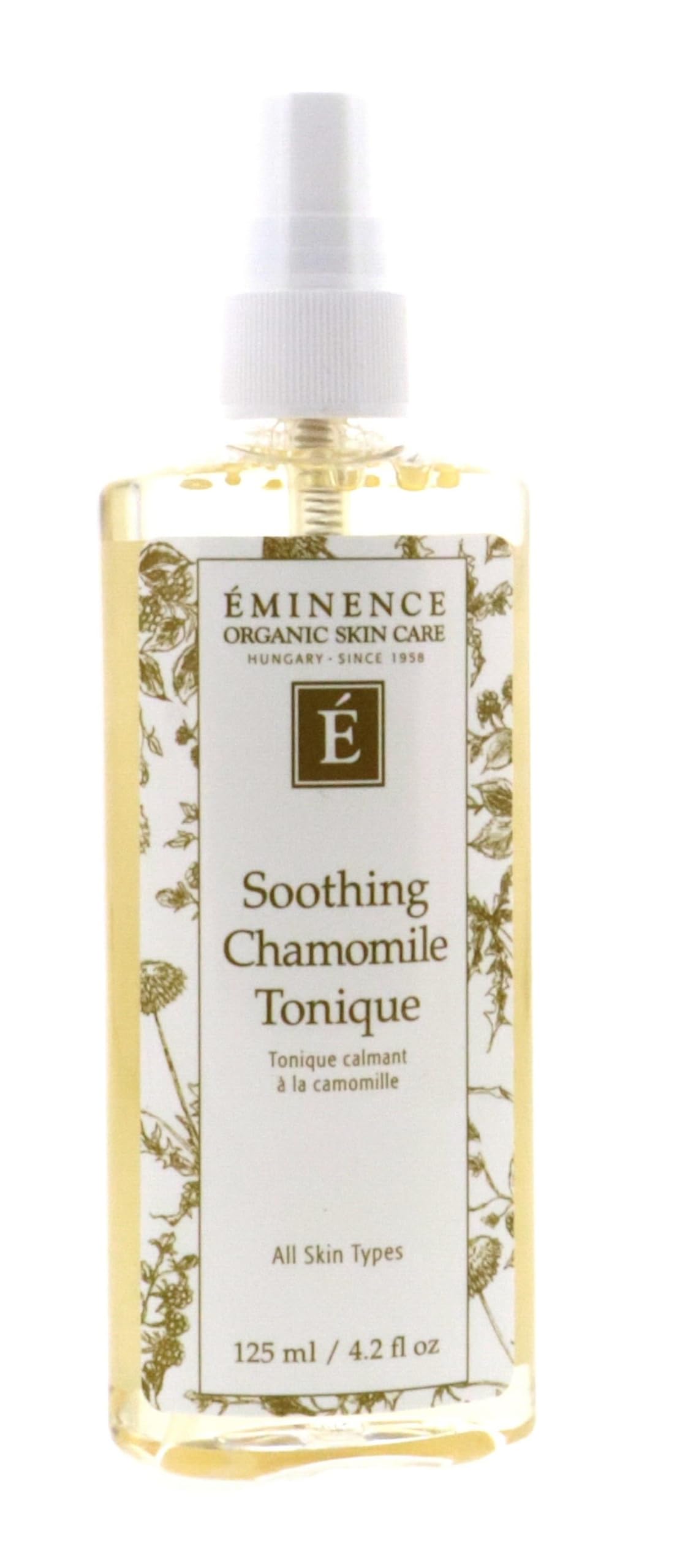 Eminence Soothing Chamomile Tonique application on cotton pad for gentle toning.
