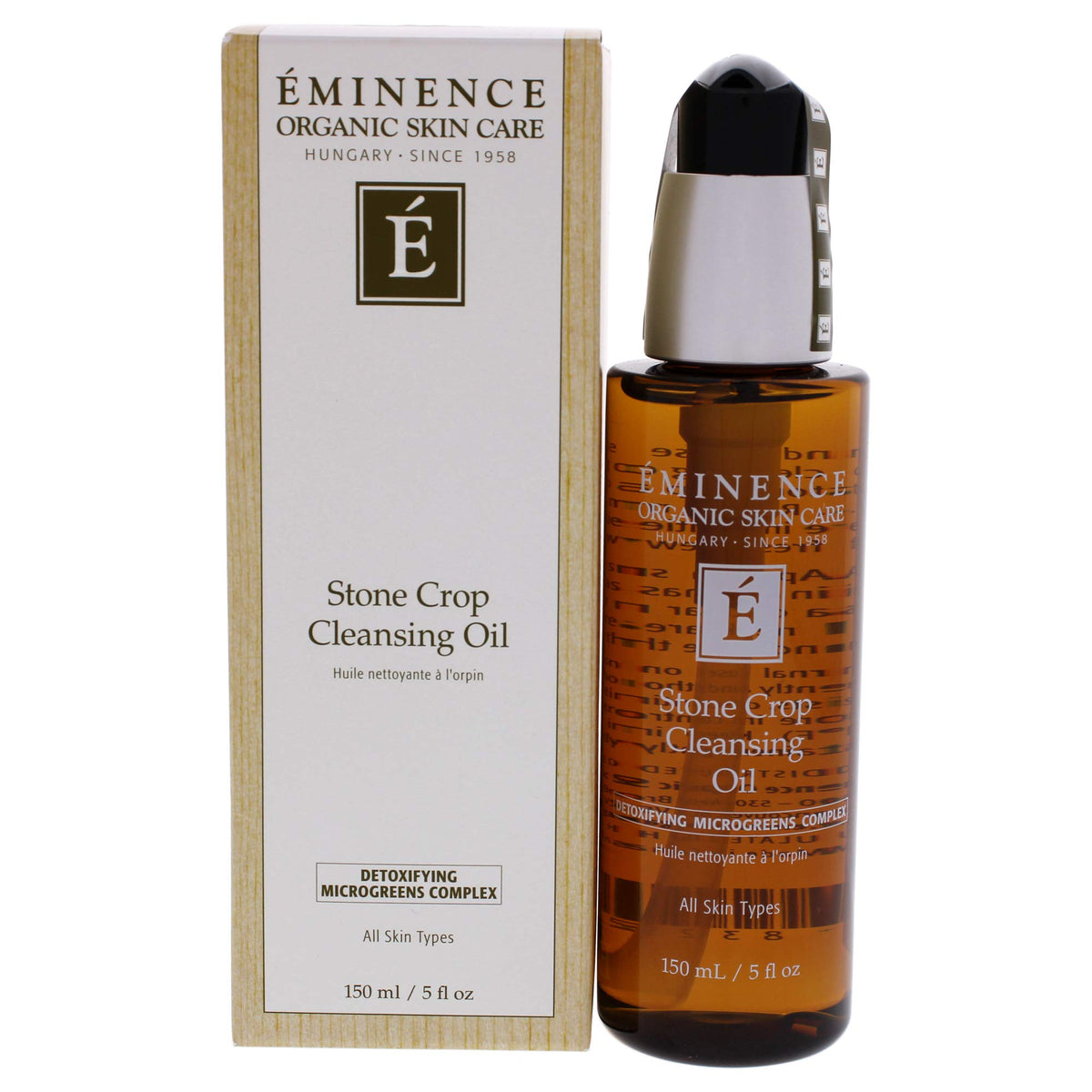 Eminence Stone Crop Cleansing Oil bottle demonstrates gentle cleansing and makeup removal.