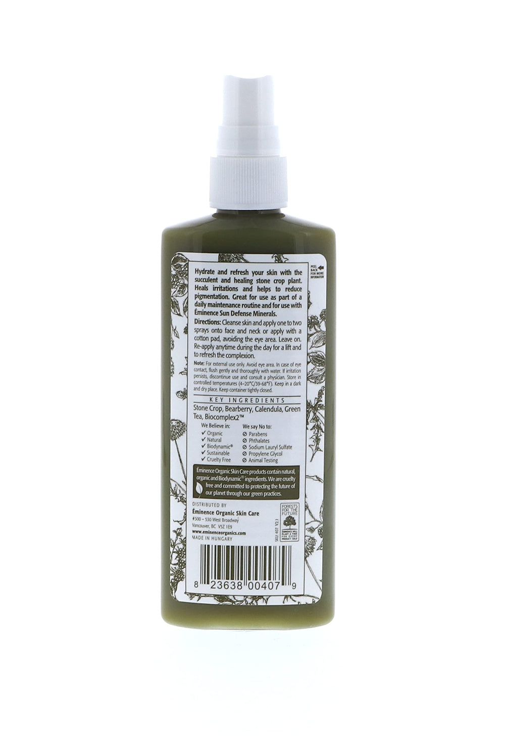 Eminence Stone Crop Hydrating Mist transparent mist glow on skin.