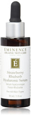 Eminence Strawberry Rhubarb Serum bottle pour highlights lightweight hydration for radiant skin