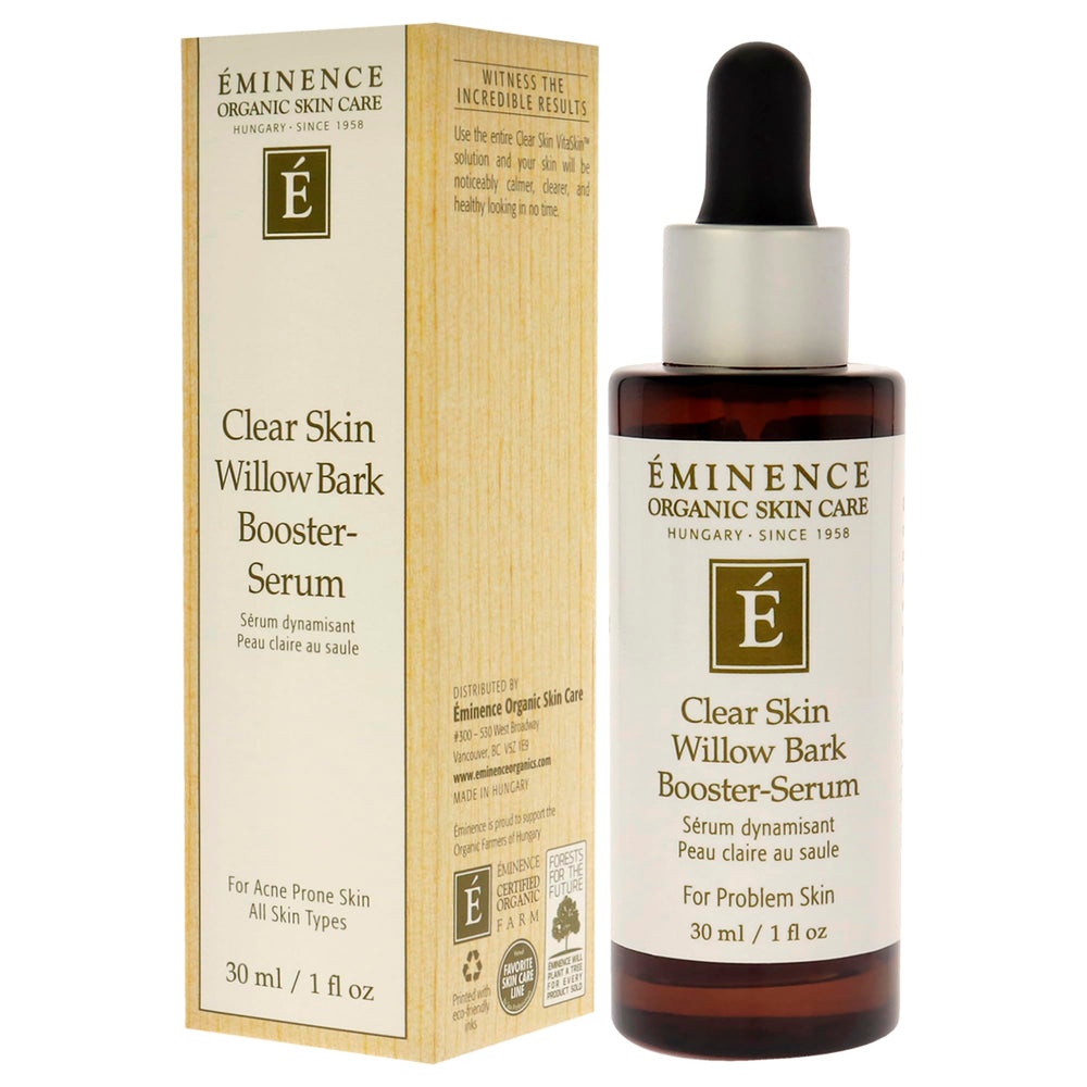 Eminence Willow Bark Booster Serum packaging highlights a clean, calm skincare routine