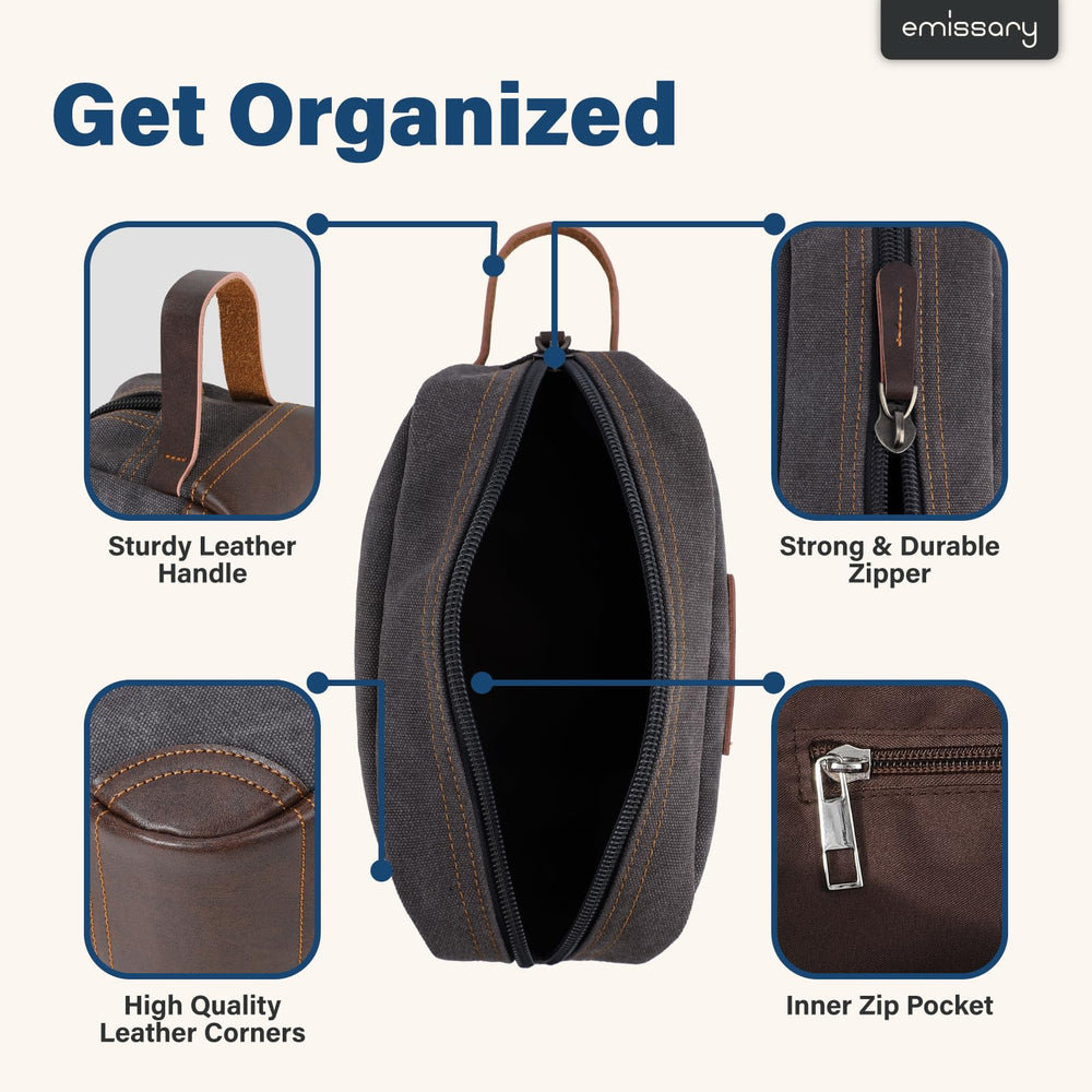 emissary toiletry bag water-resistant coating protects contents in wet environments