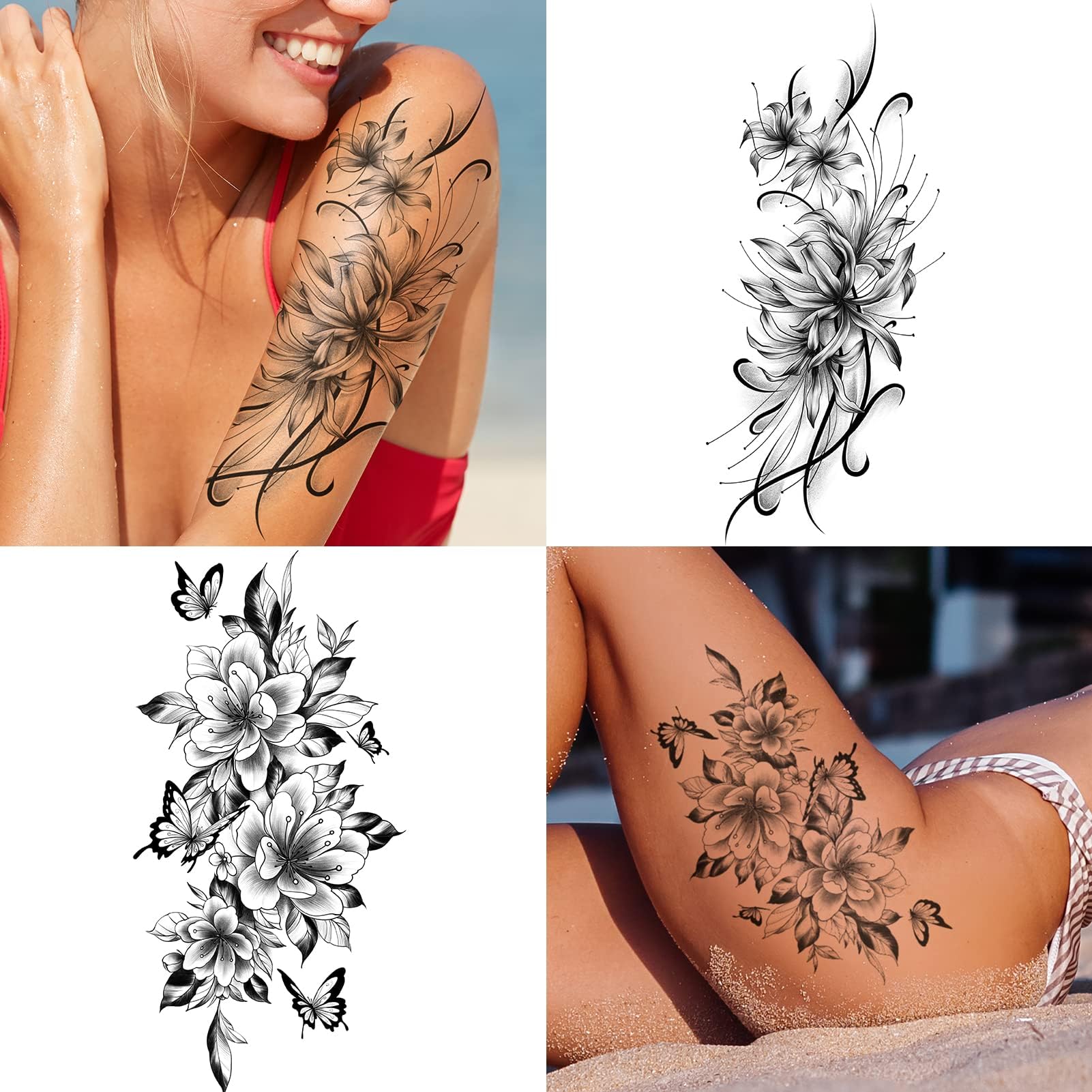 EMOME back tattoo sheet adds a sophisticated floral accent for evenings.