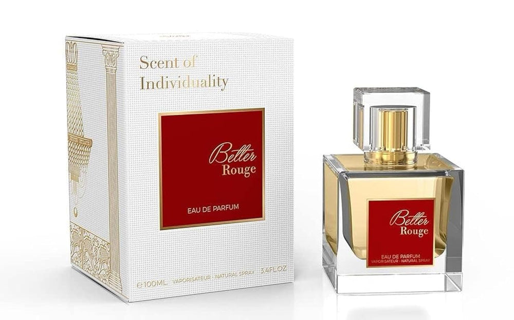 Emper Milestone Better Rouge frasco elegante para un aroma amaderado y floral duradero.