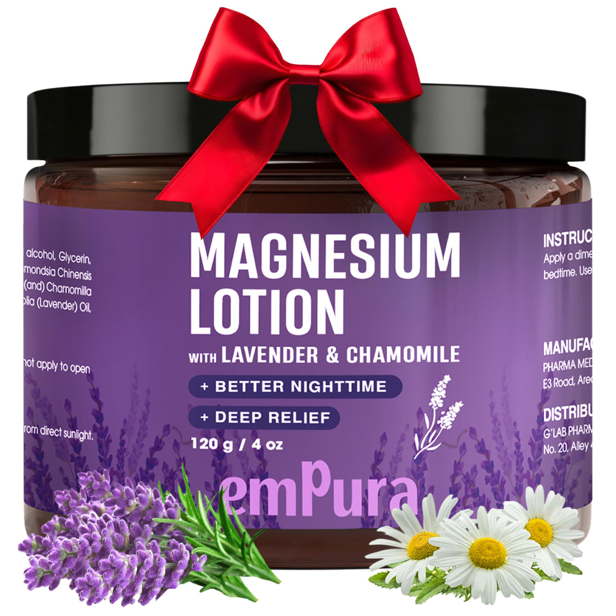 EMPURA Lavender Magnesium Lotion bottle demonstrates calming nighttime use.