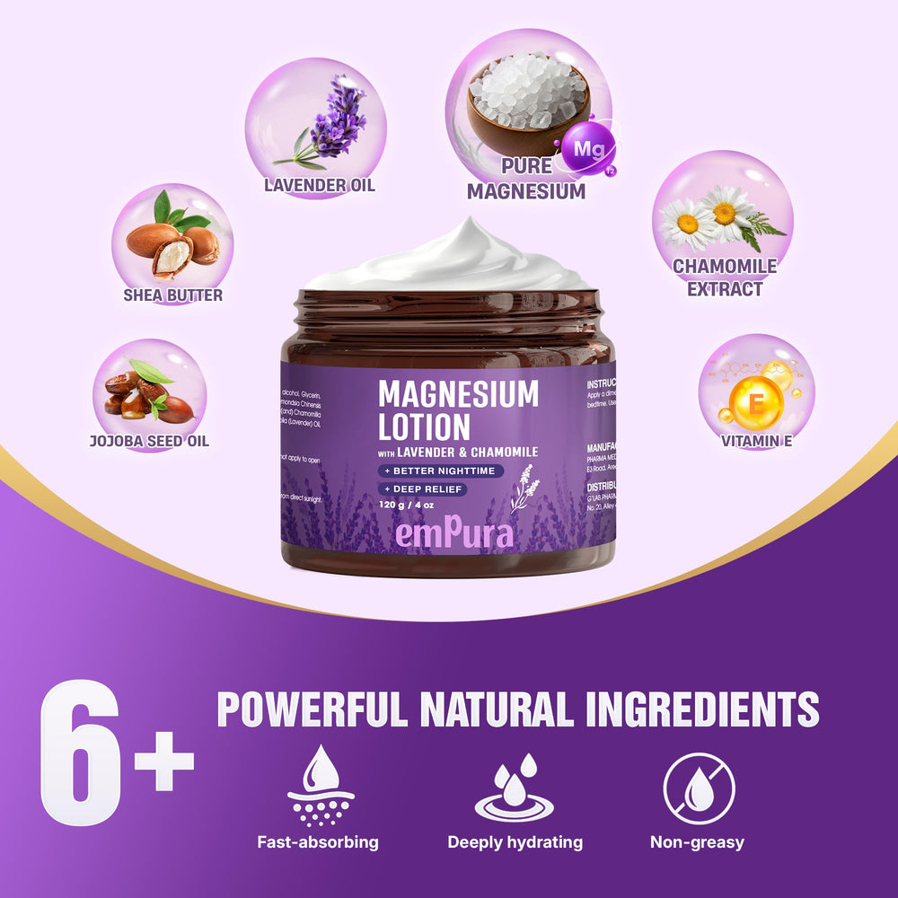 EMPURA Lavender Magnesium Lotion in a relaxing evening routine for legs and back.