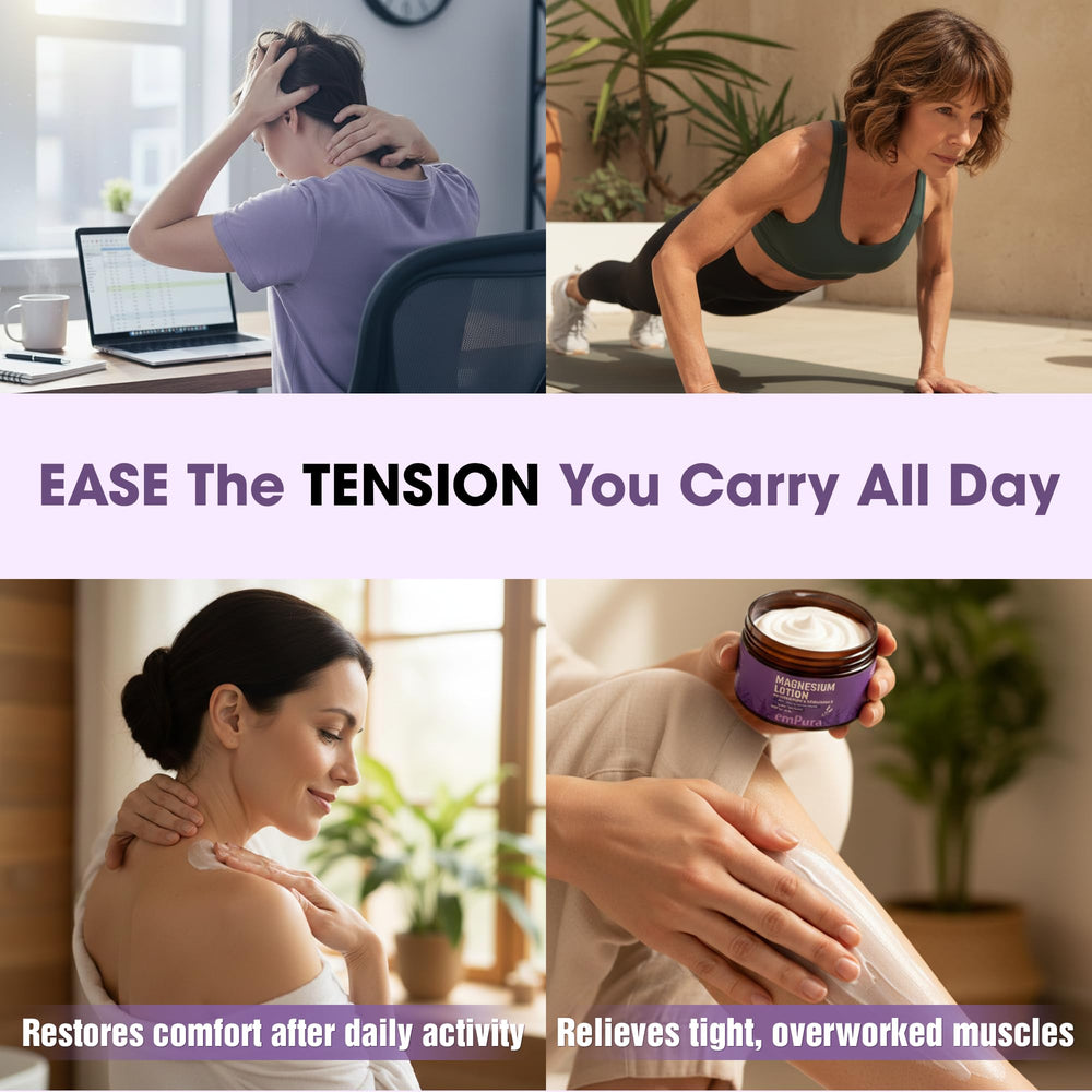 EMPURA Lavender Magnesium Lotion texture close-up shows fast-absorbing finish.