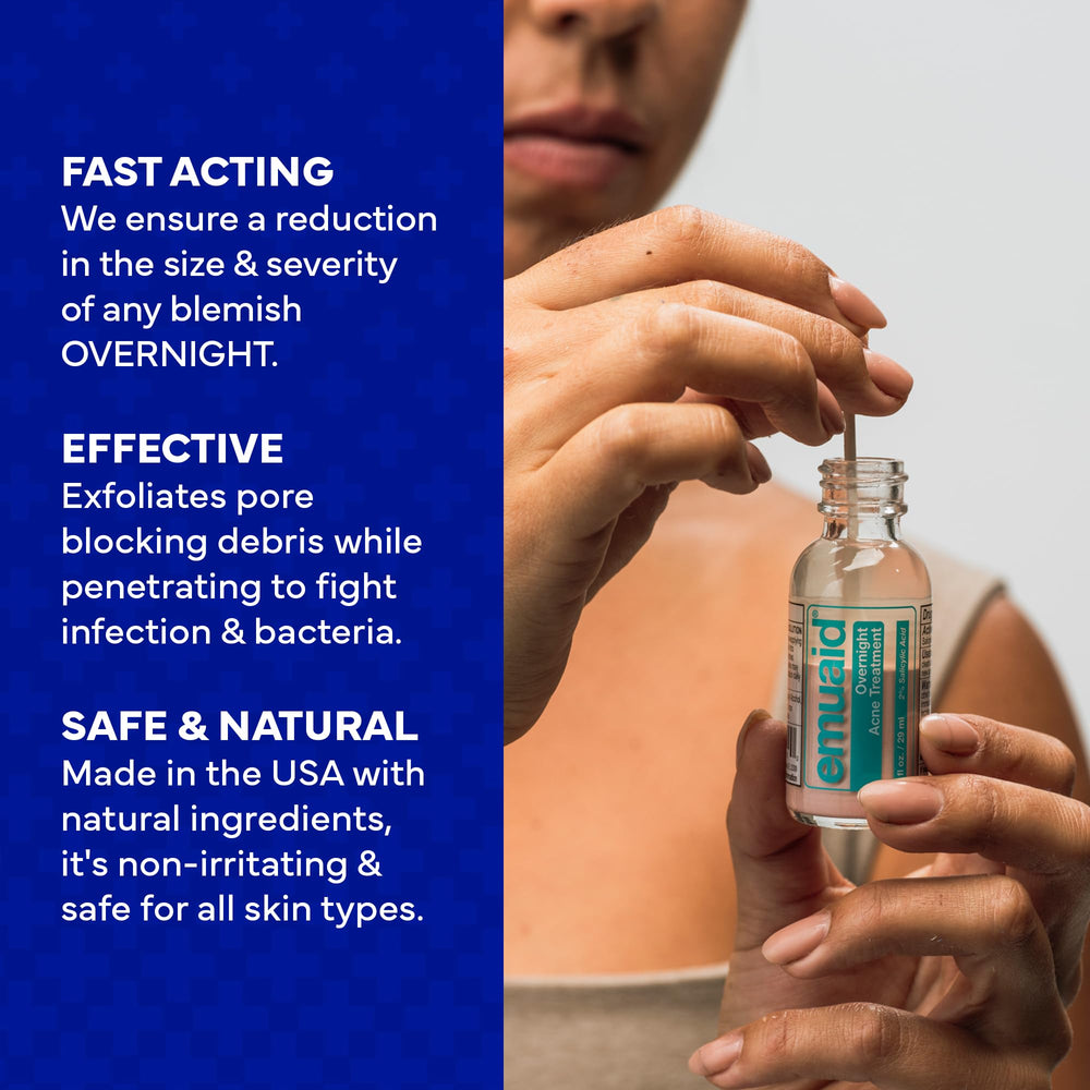 EMUAID overnight acne treatment creamy texture on skin supports overnight clarity