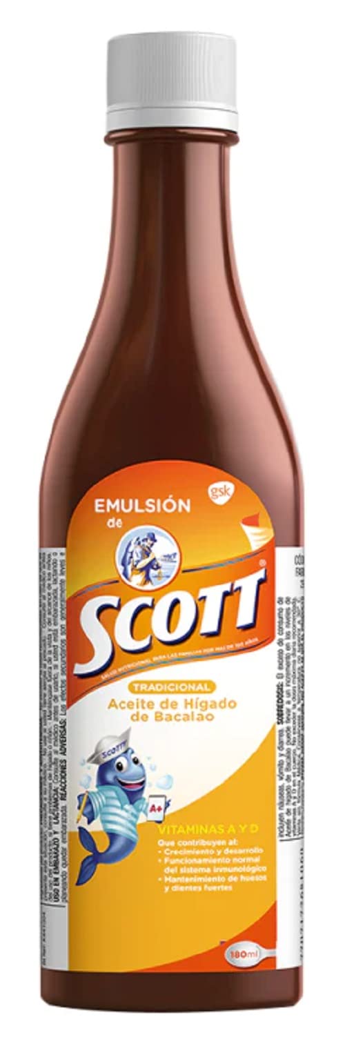 Emulsion de Scott Tradicional 180ml bottle closeup for daily wellness support.