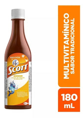 Emulsion de Scott Tradicional label packaging shows vitamins A and D.