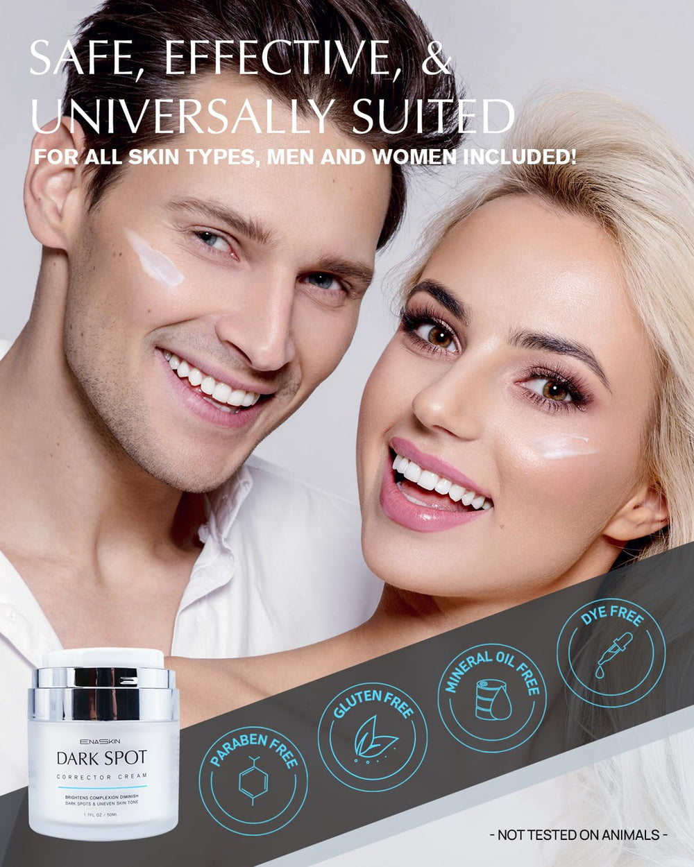 EnaSkin dark spot remover bottle label confirms cruelty-free and gluten-free formulation.