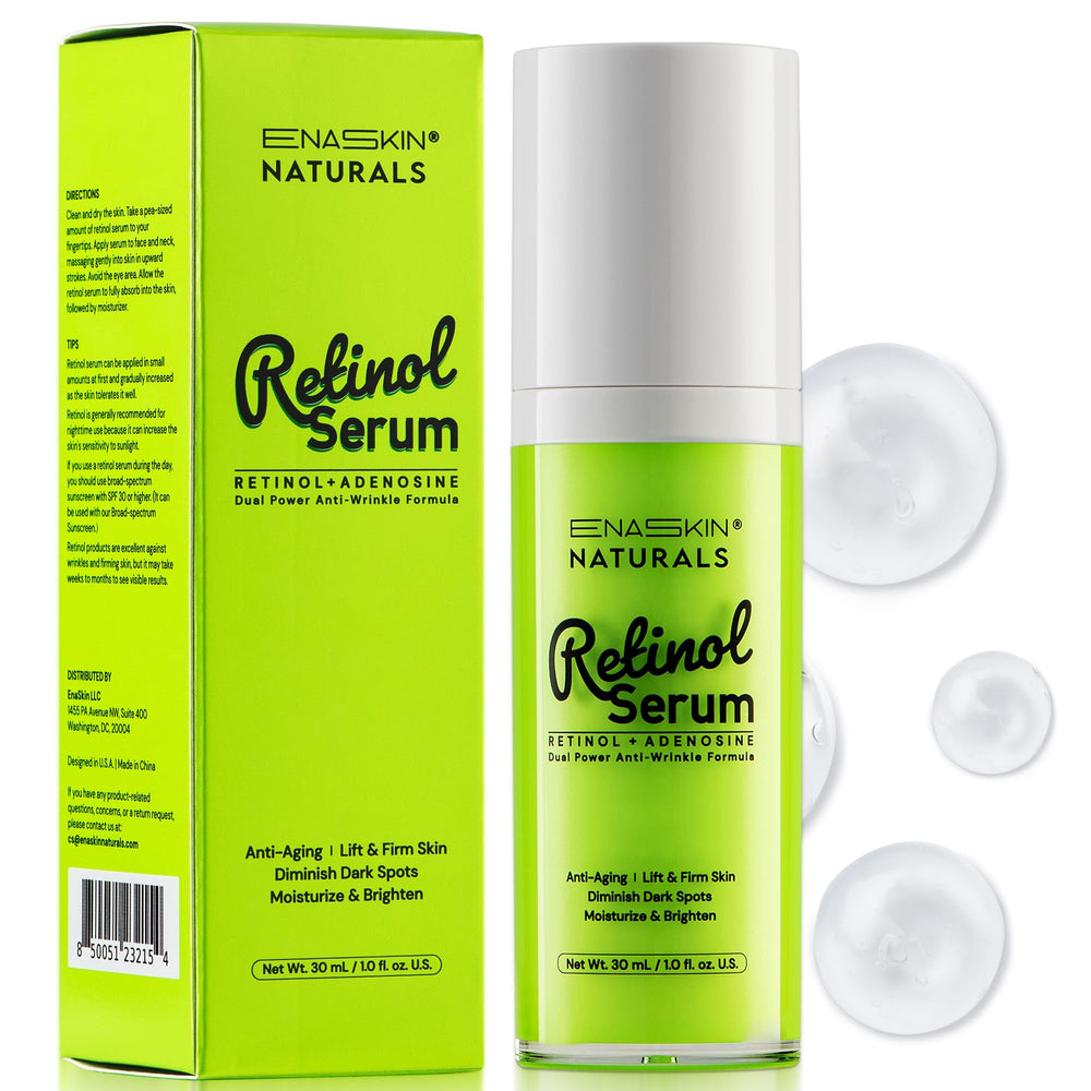 Enaskin Naturals anti-wrinkle serum bottle shows firming hydration for smoother skin