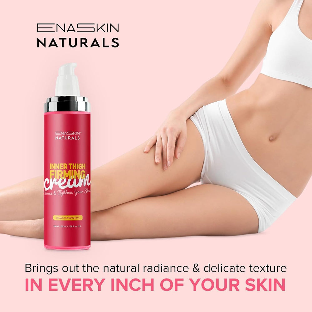 Enaskin Naturals cellulite remover inner thigh application demonstrates tightening around the thigh area