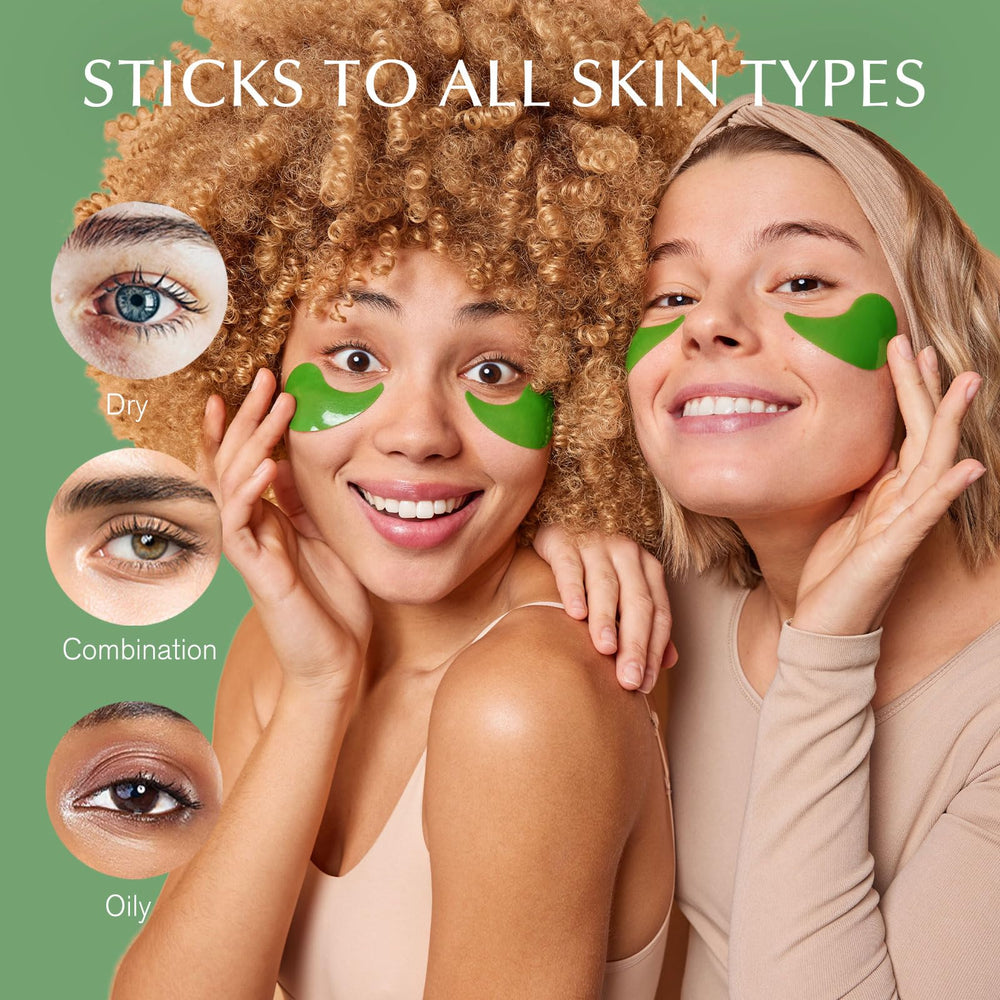 Enaskin Naturals eye patches applied during morning routine for smoother under-eye area.