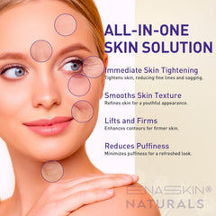 Enaskin Naturals tightener cream texture closeup highlighting silky formula for quick lift