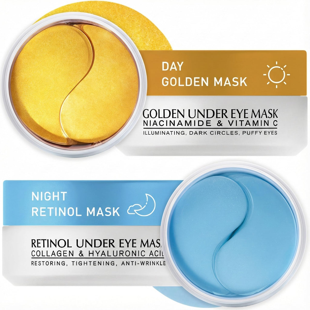 Enaskin Naturals under eye patches kit front view highlighting depuffing and hydration.