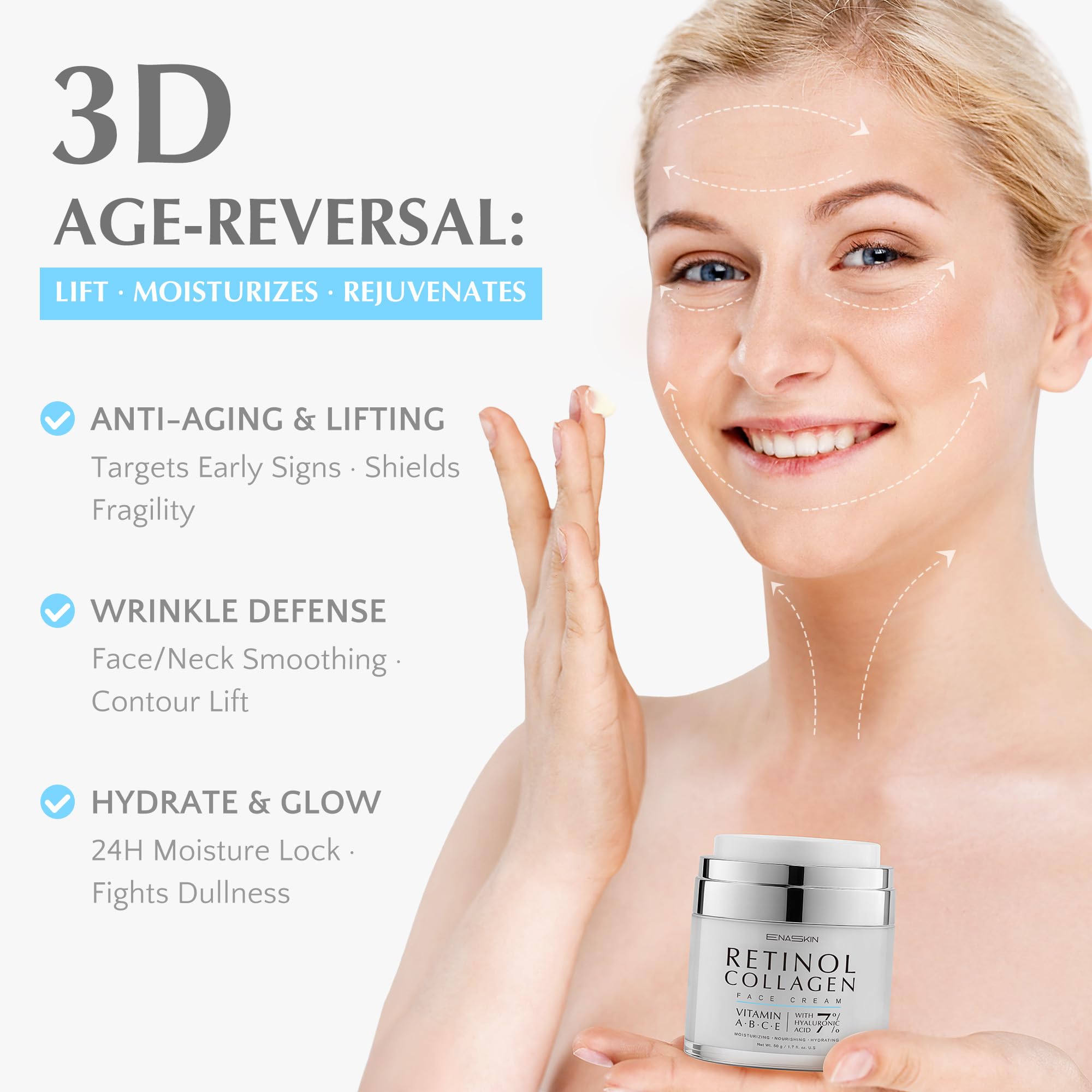 EnaSkin Retinol Collagen Cream pump provides hygienic application.