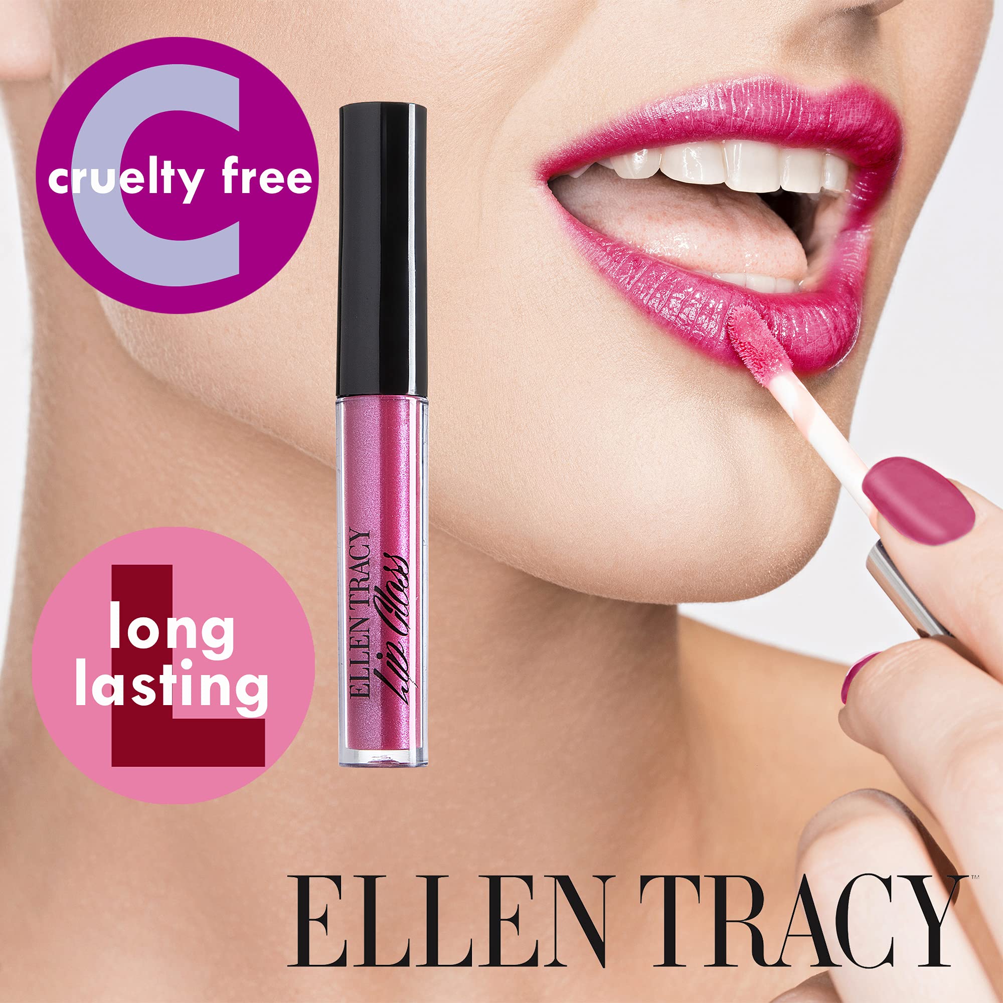 Enchante Ellen Tracy lip gloss application reveals smooth, hydrated lips.