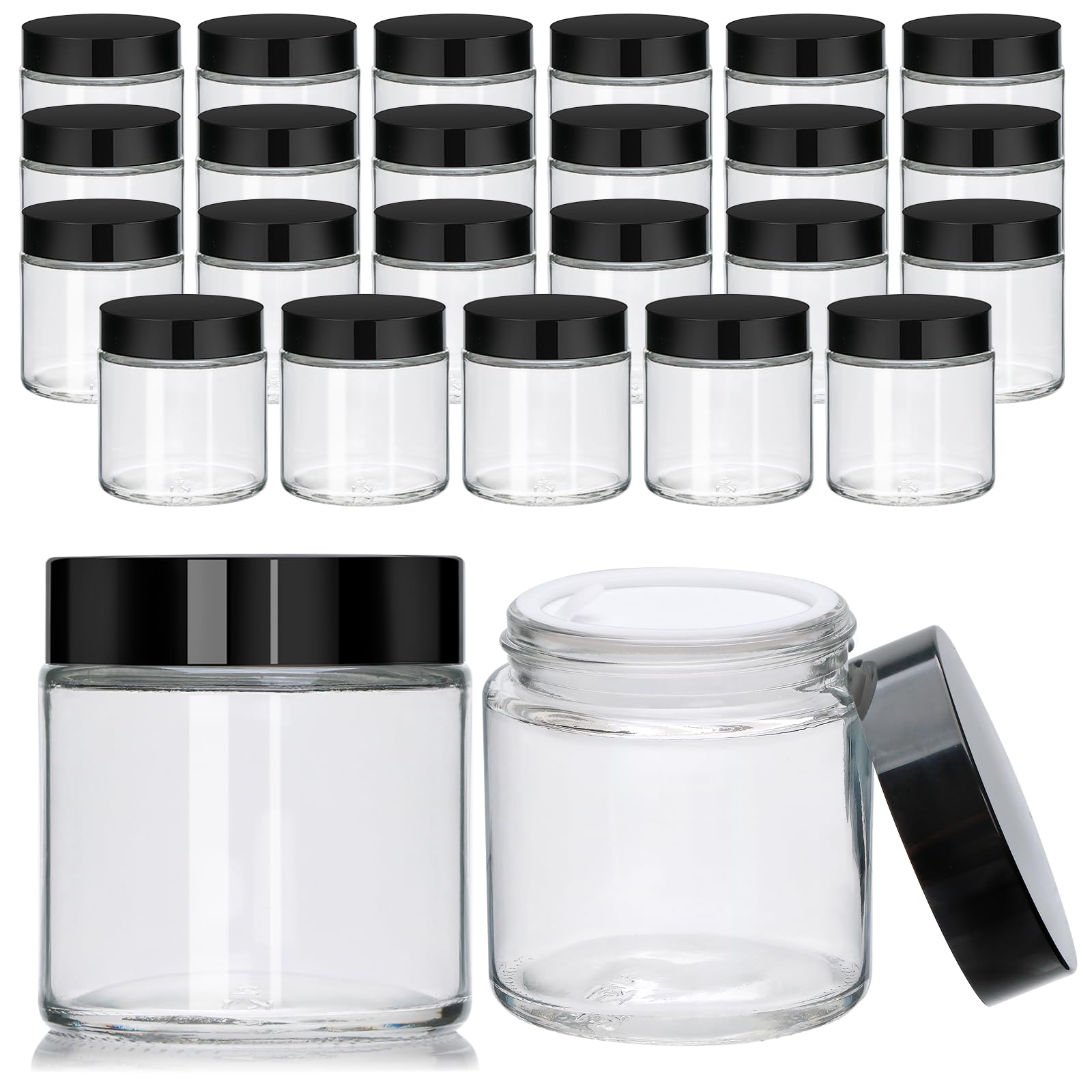 Encheng 4oz glass jar clear with black lid closeup top shows premium packaging and secure containment.