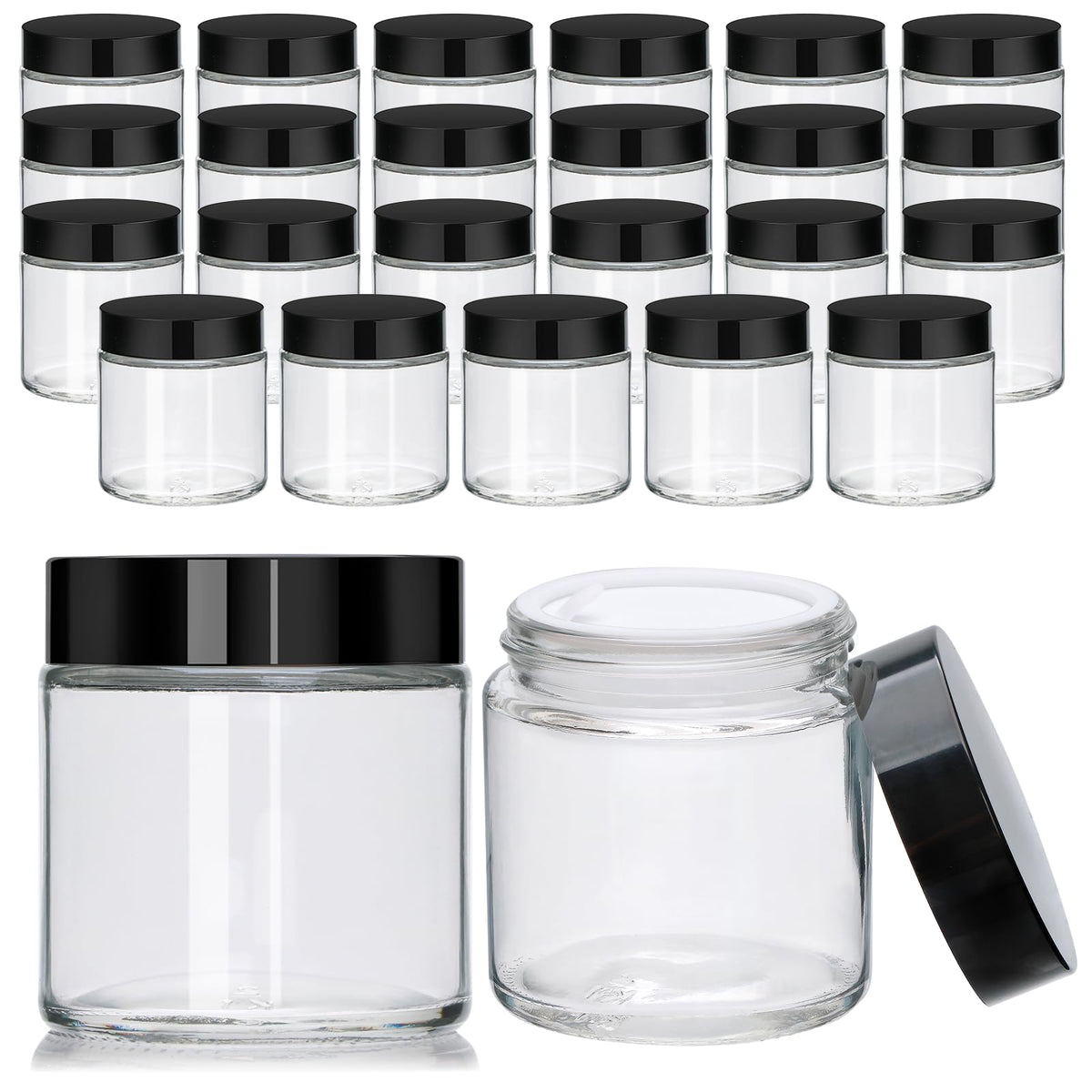 Encheng 4oz glass jar clear with black lid closeup top shows premium packaging and secure containment.