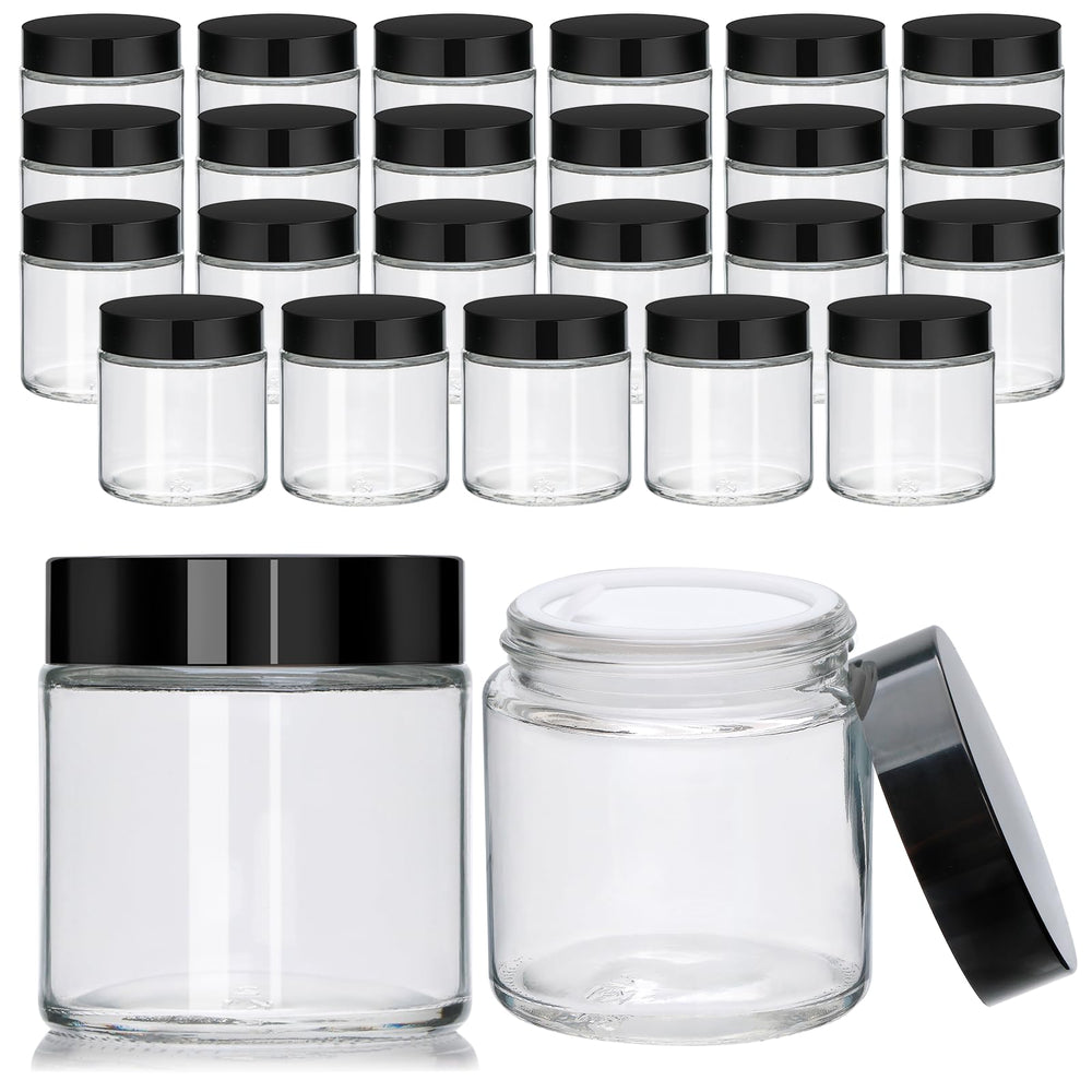 Encheng 4oz glass jar clear with black lid closeup top shows premium packaging and secure containment.