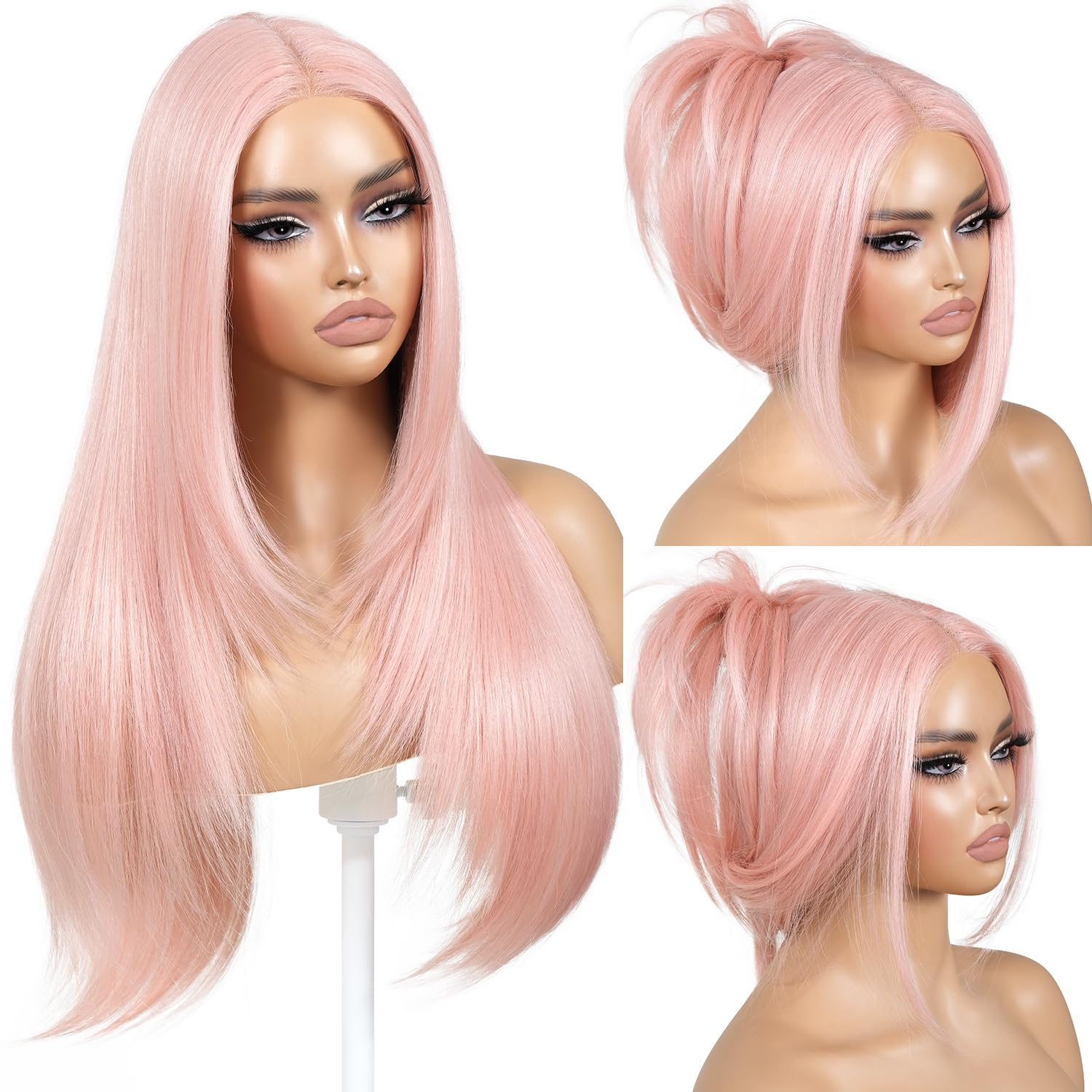 ENCOUNTERU light pink wig with bangs for quick glam