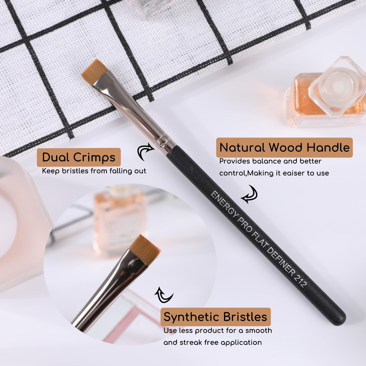 Energy flat definer brush eyebrow application demonstrates clean edge definition