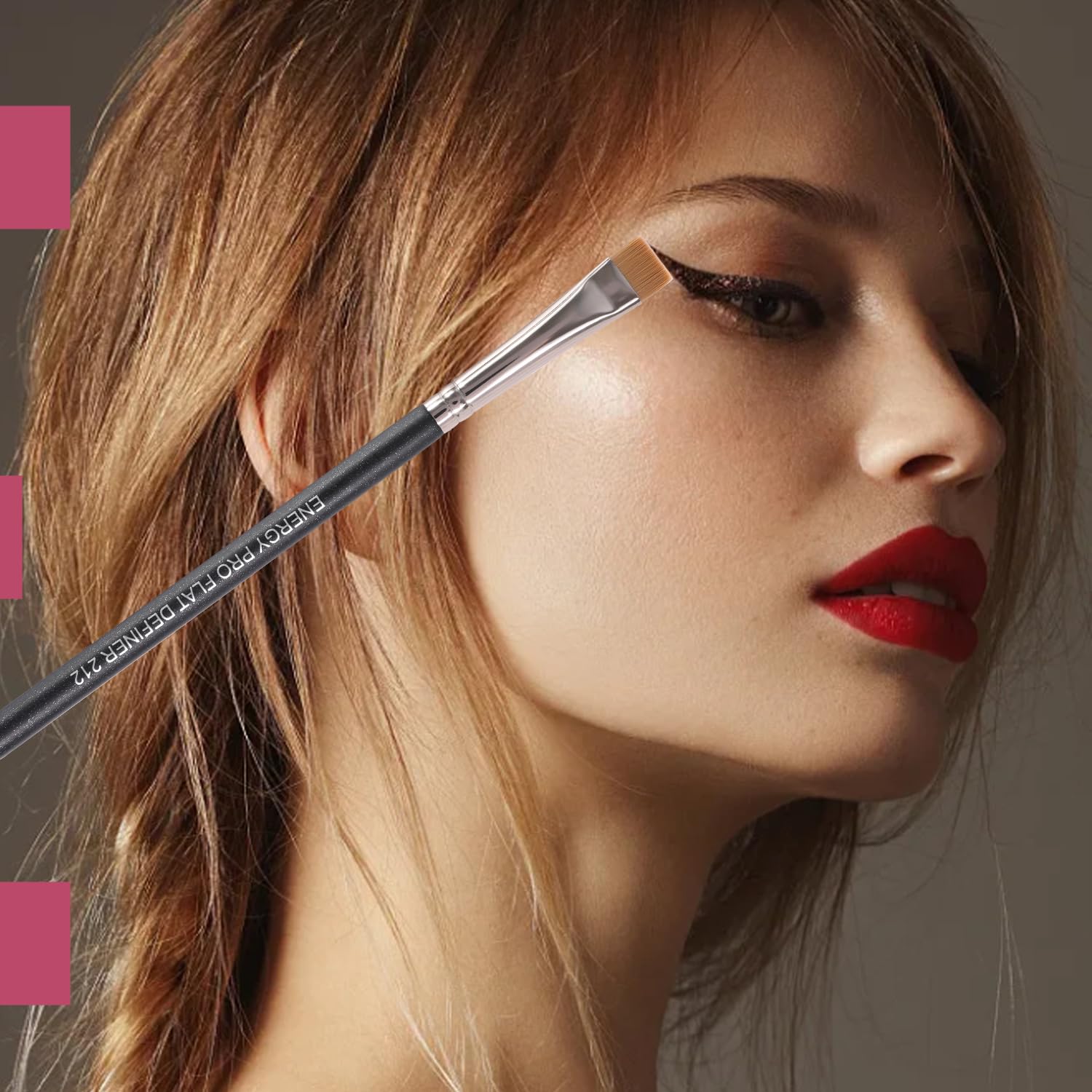 Energy flat definer brush packaging display suggests pro-grade tool for detailed makeup