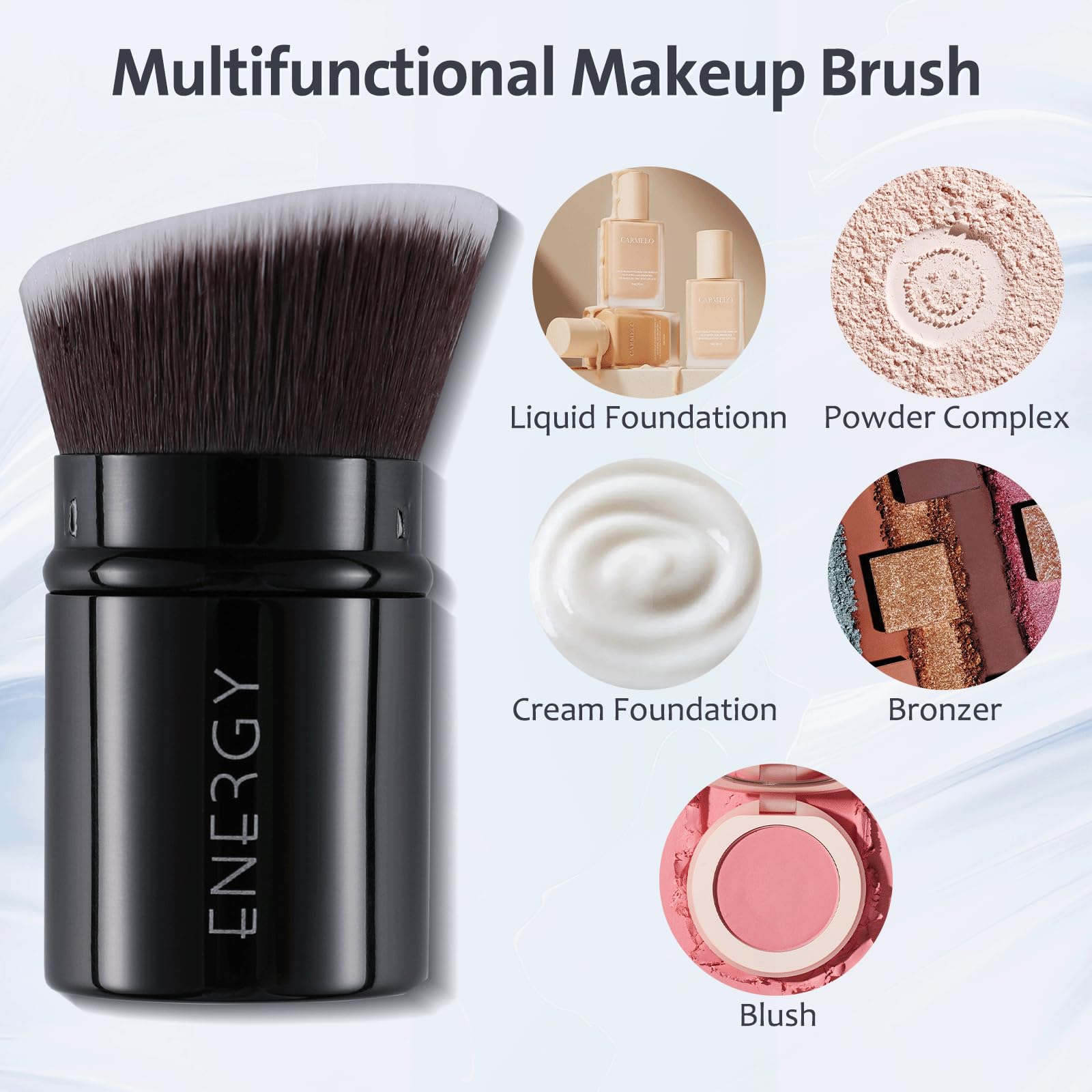 ENERGY Kabuki Mini angled head follows facial contours for precise application