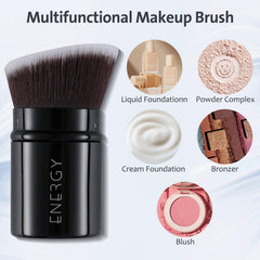 ENERGY Kabuki Mini angled head follows facial contours for precise application