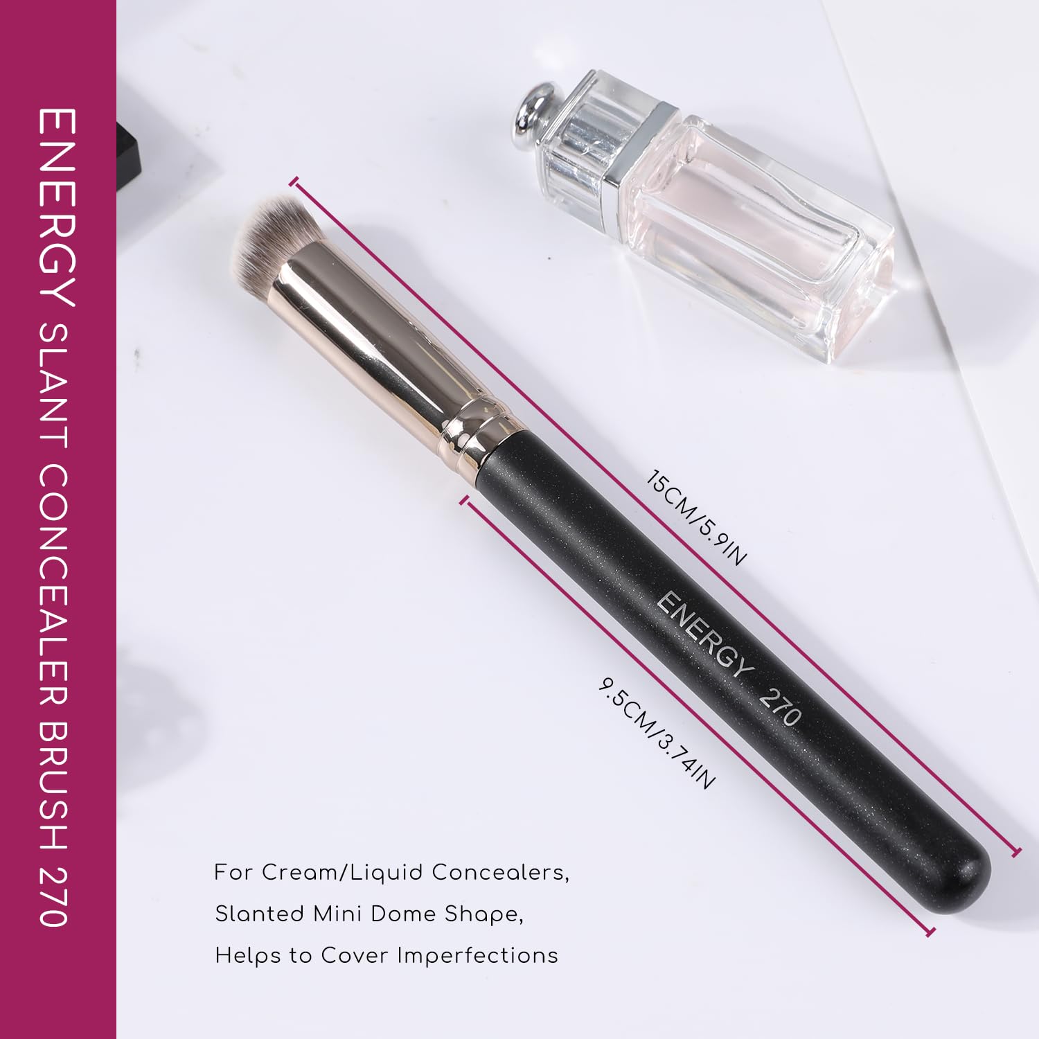 ENERGY Under Eye Concealer Brush dense-bristles close-up demonstrates precise baking and setting under-eye makeup.