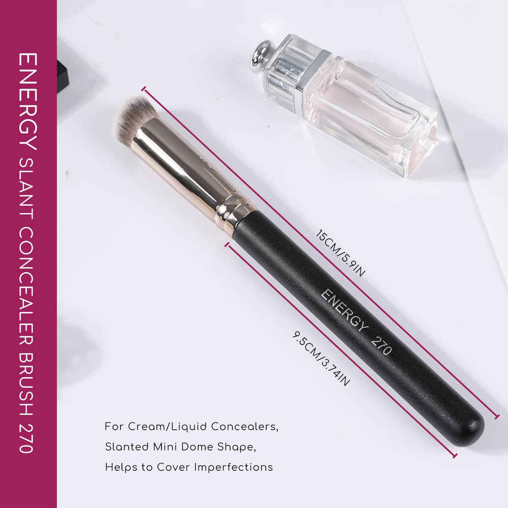 ENERGY Under Eye Concealer Brush dense-bristles close-up demonstrates precise baking and setting under-eye makeup.