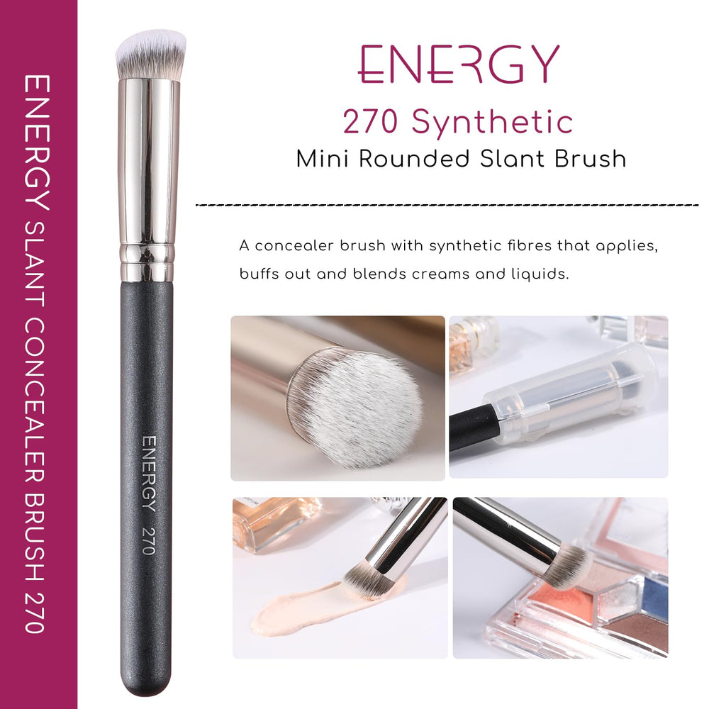 ENERGY Under Eye Concealer Brush in use shows seamless blending of liquid, cream, and powder makeup.