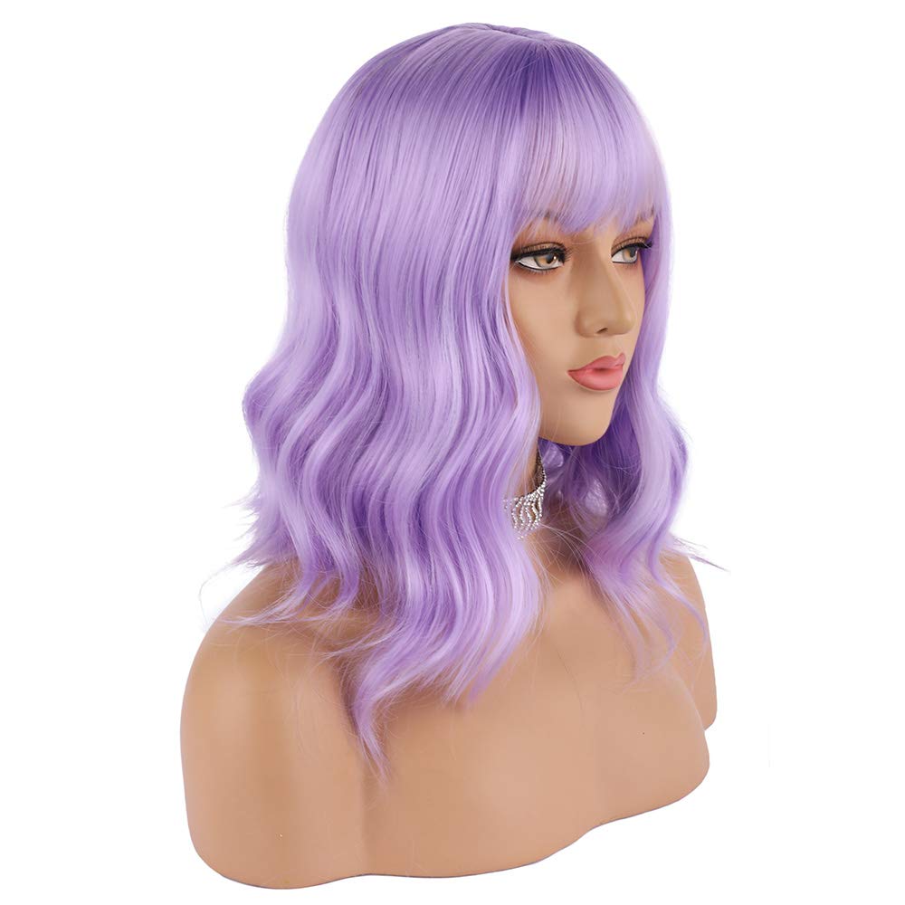 eNilecor lavanda-púrpura bob corto rizado frente: aspecto natural y versátil